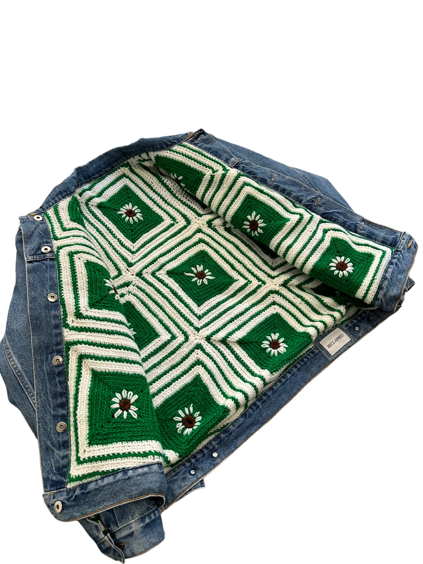 Reversible crochet trucker jacket XL