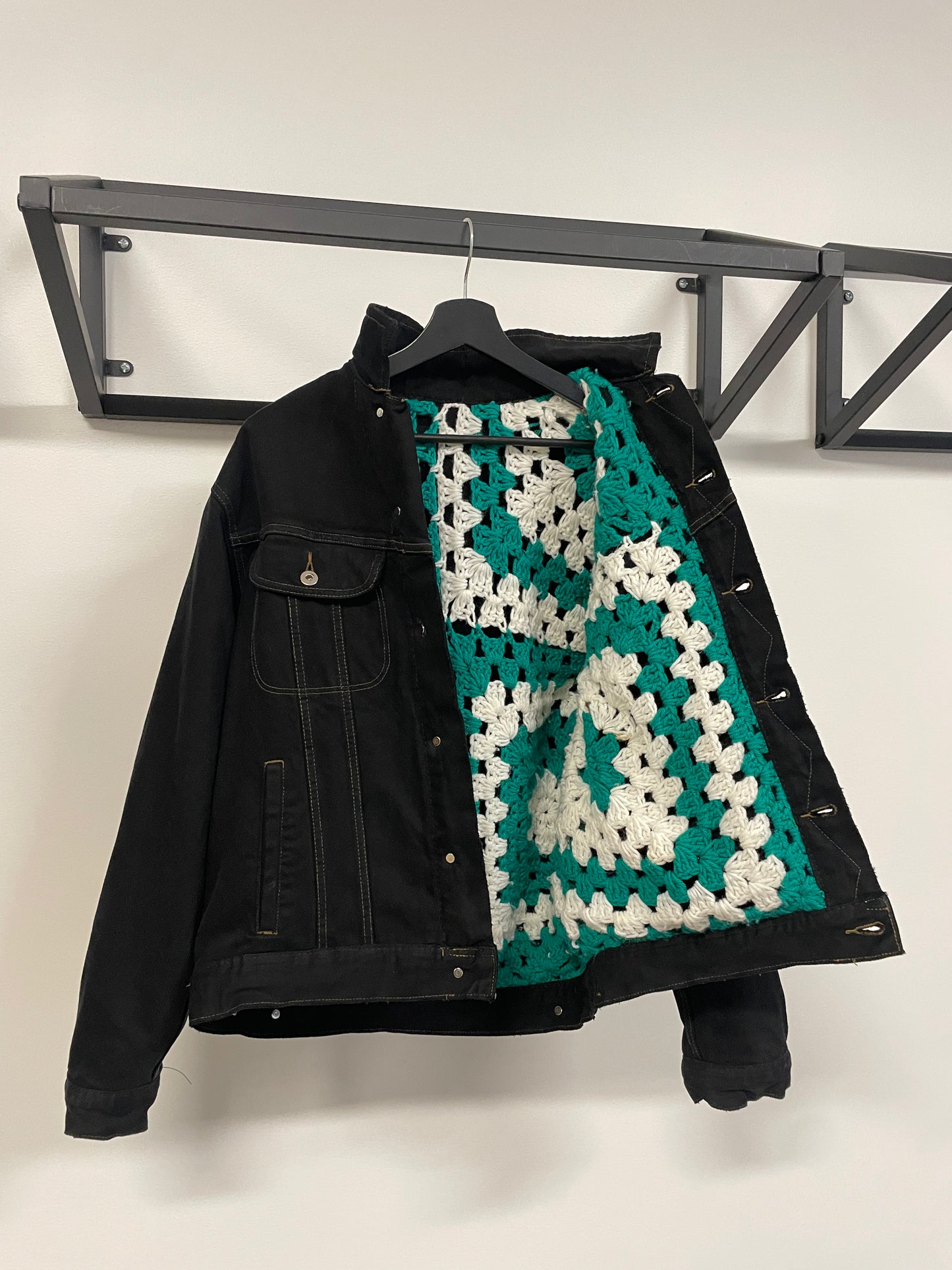 Reversible Crochet Trucker Jacket Medium