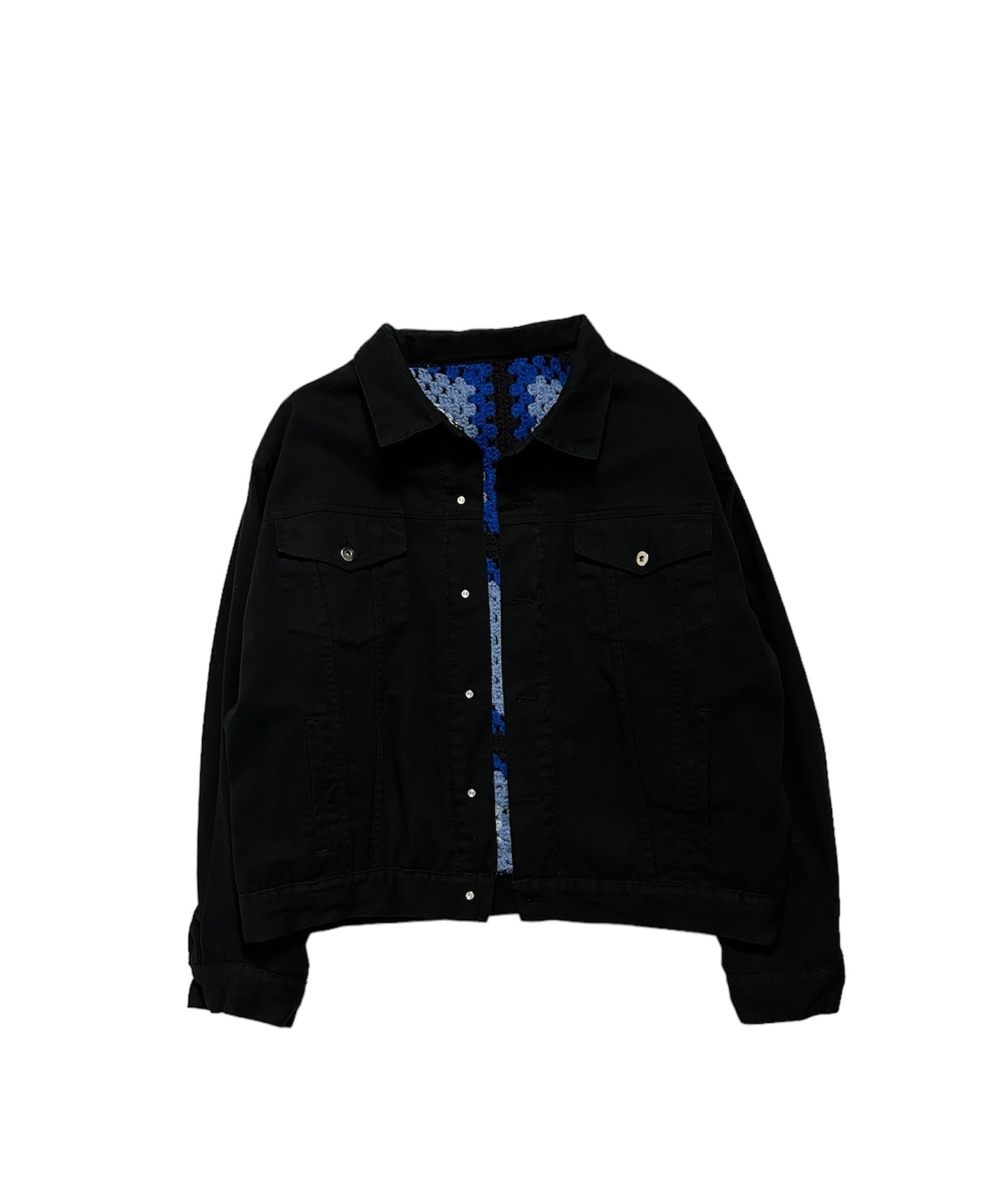 Reversible crochet trucker jacket XL