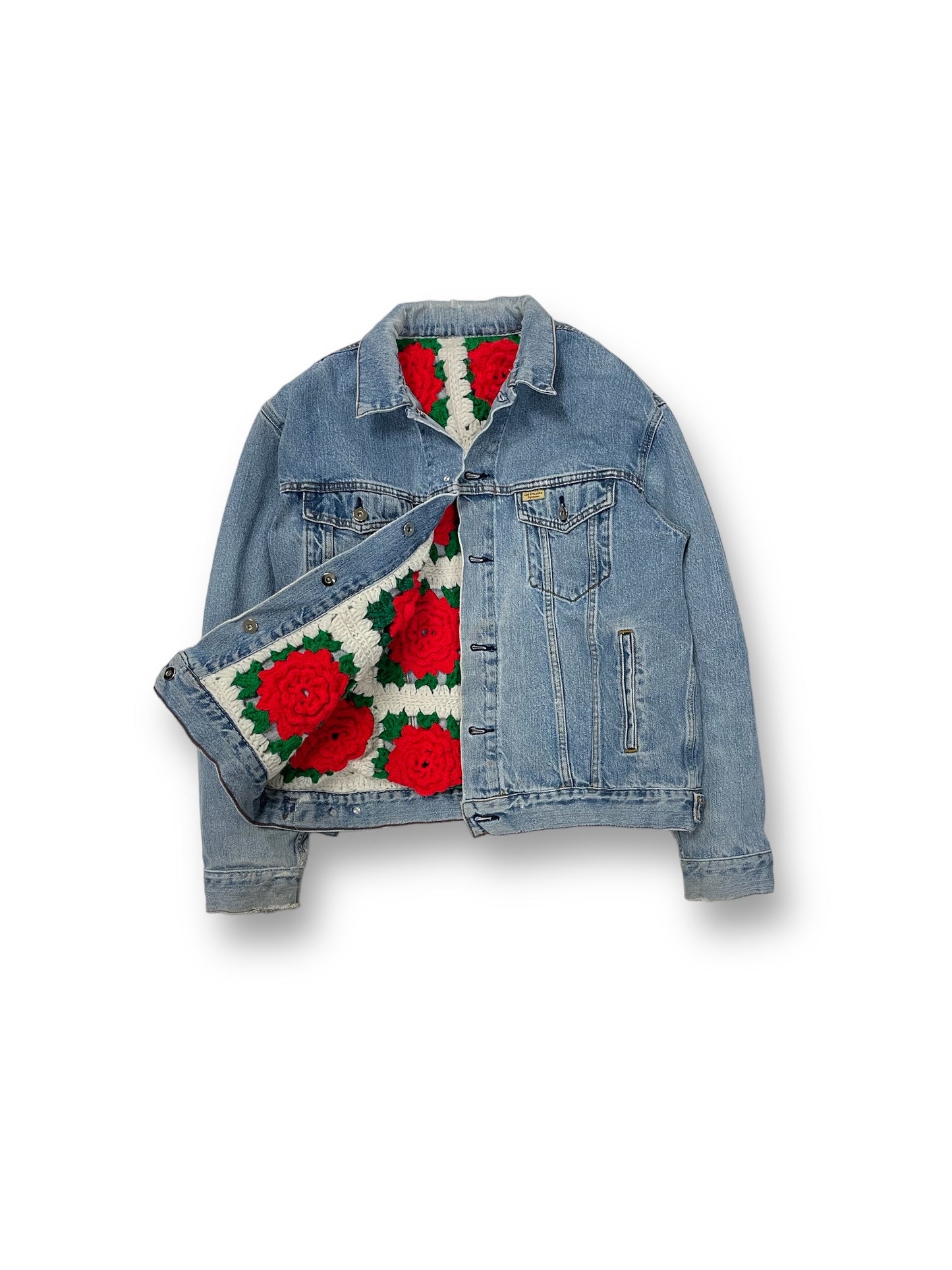Reversible crochet trucker jacket Medium