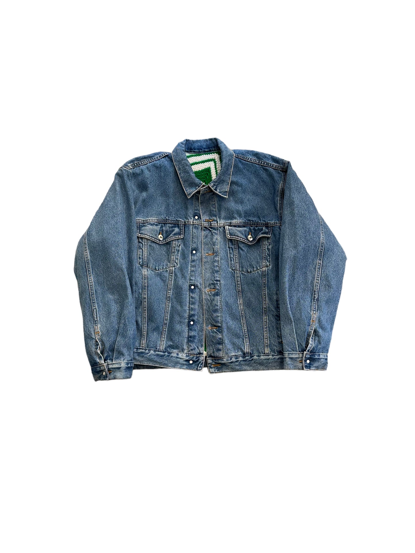 Reversible crochet trucker jacket XL