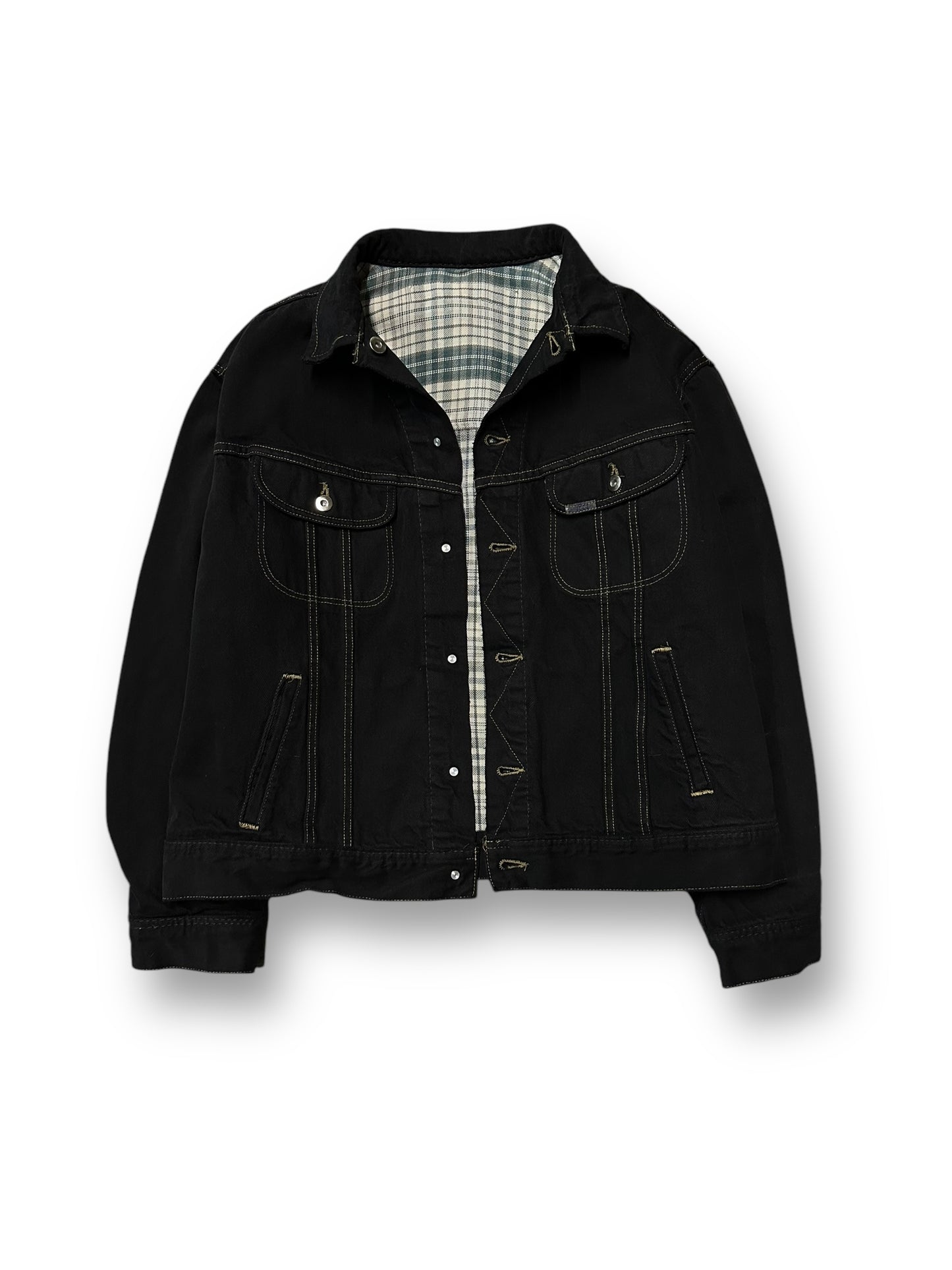 Reversible Plaid Trucker Jacket - (Large)
