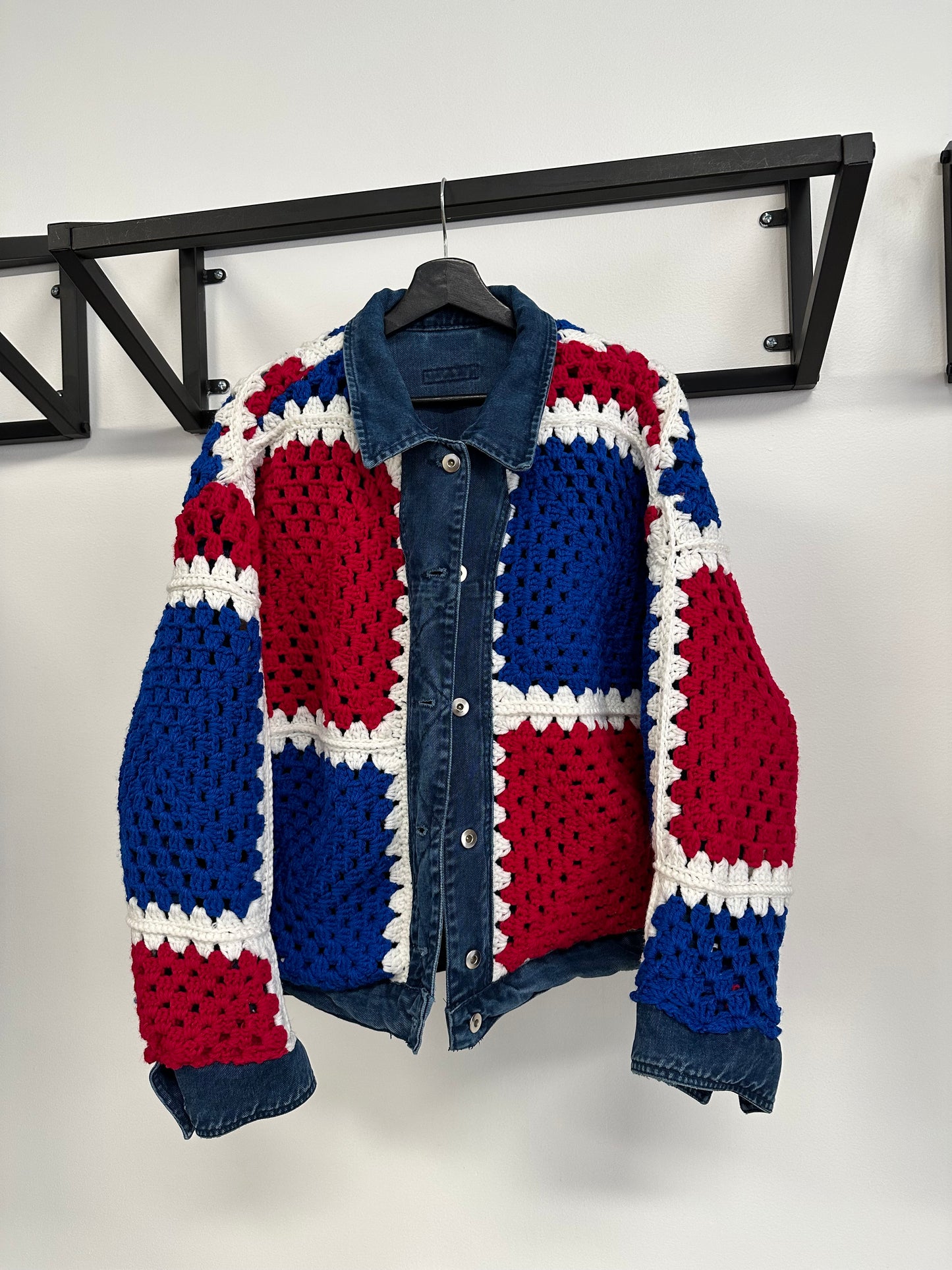 Reversible Crochet Trucker Jacket Medium