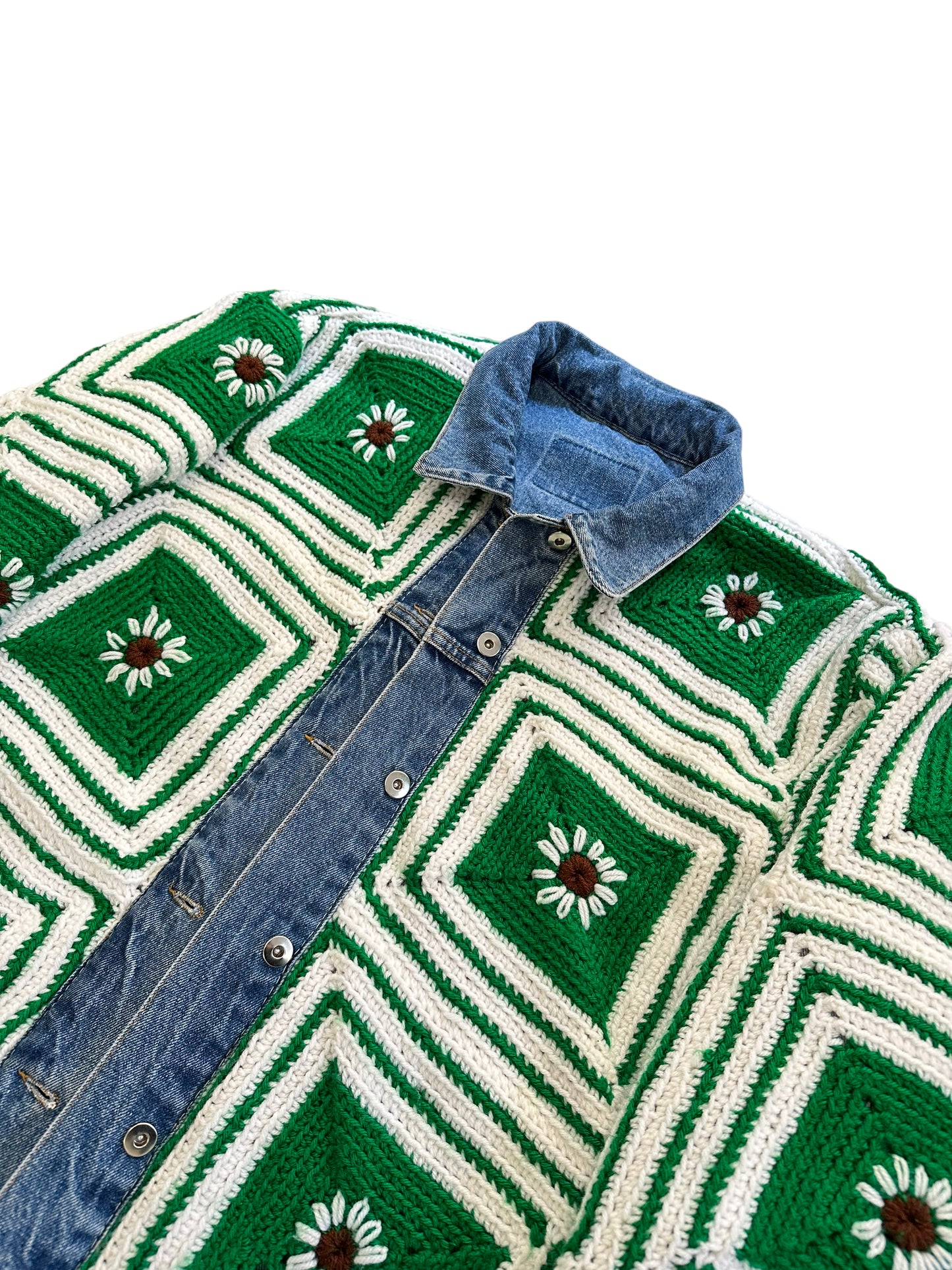 Reversible crochet trucker jacket XL