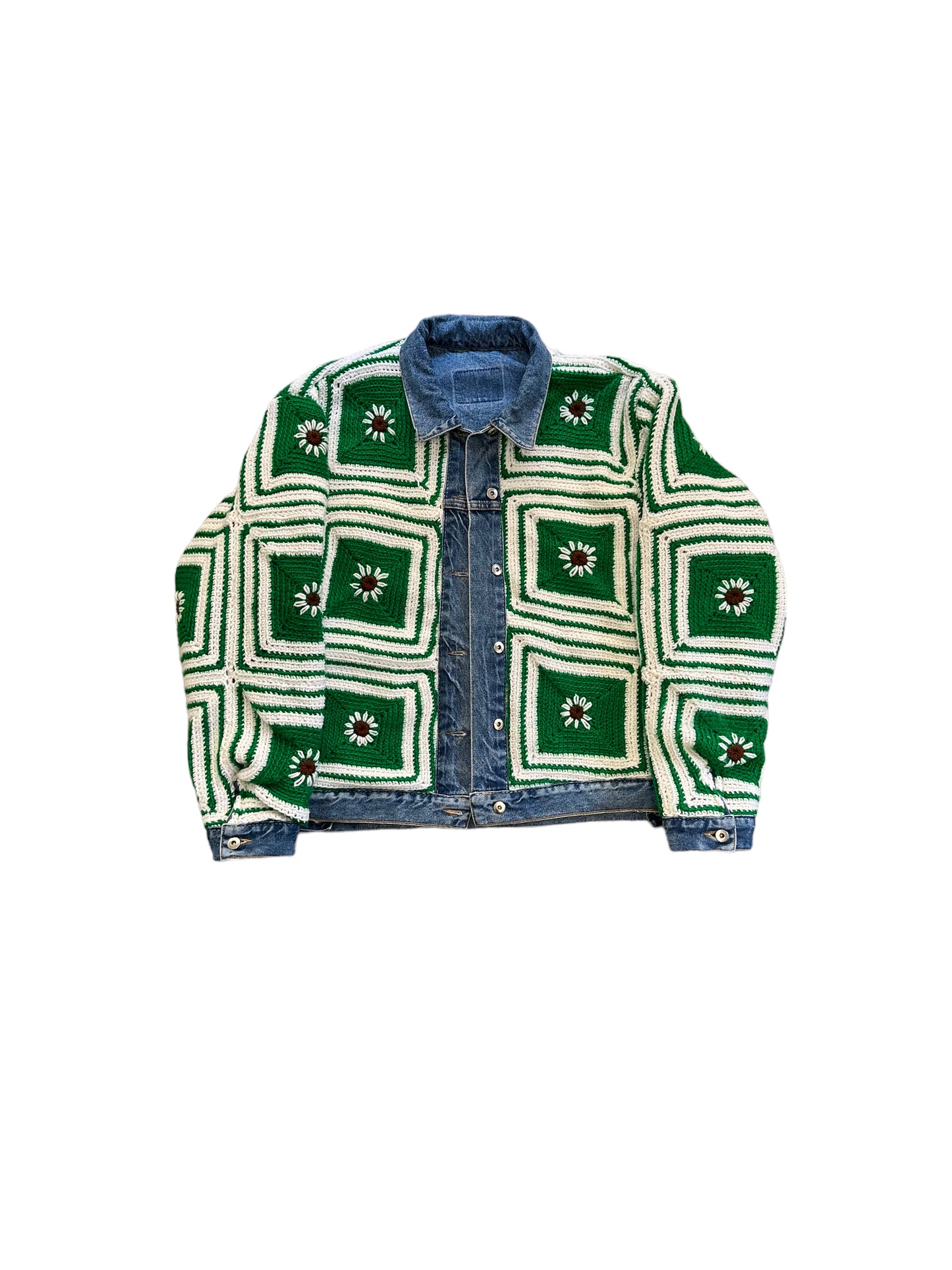 Reversible crochet trucker jacket XL