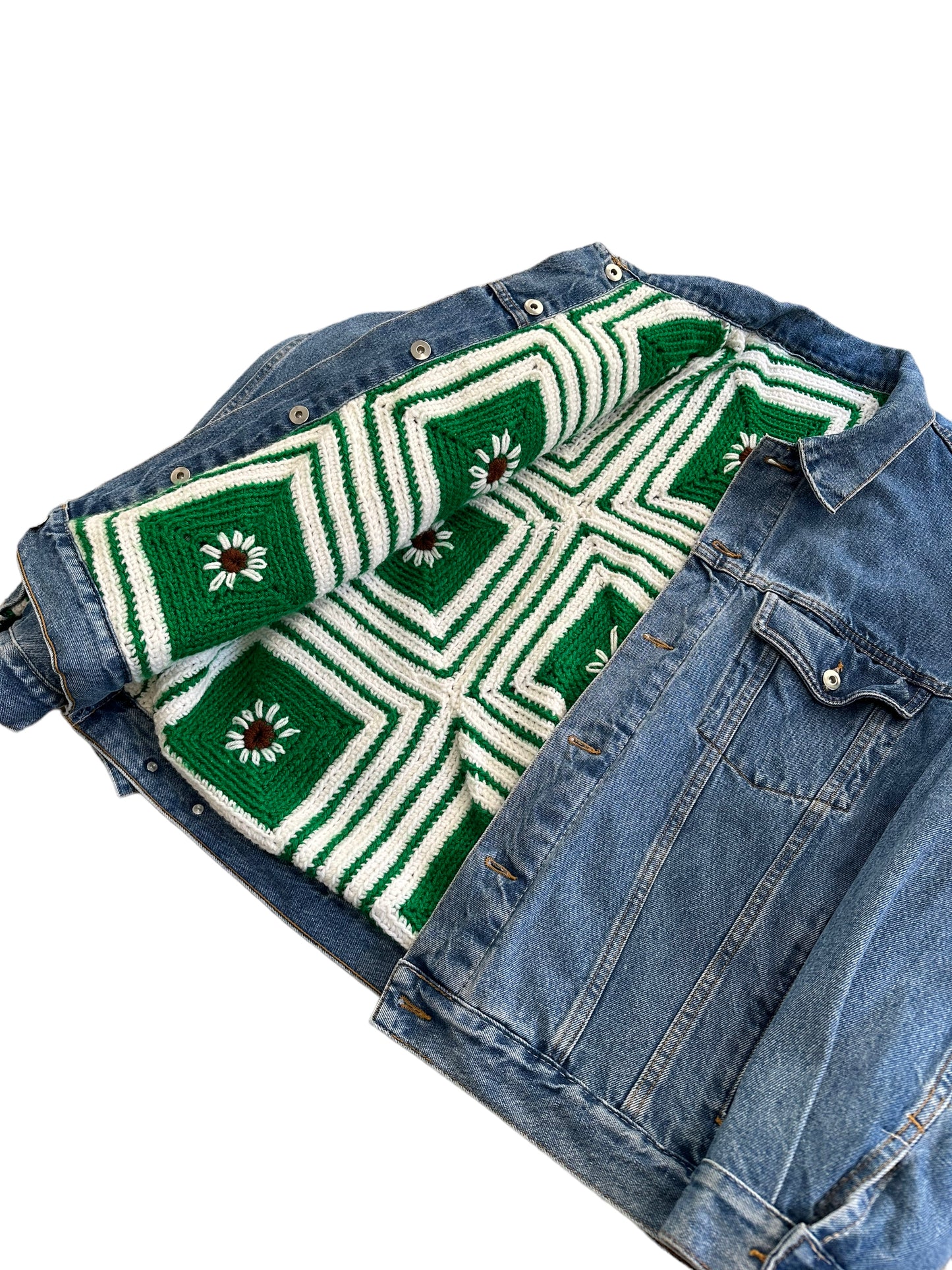 Reversible crochet trucker jacket XL