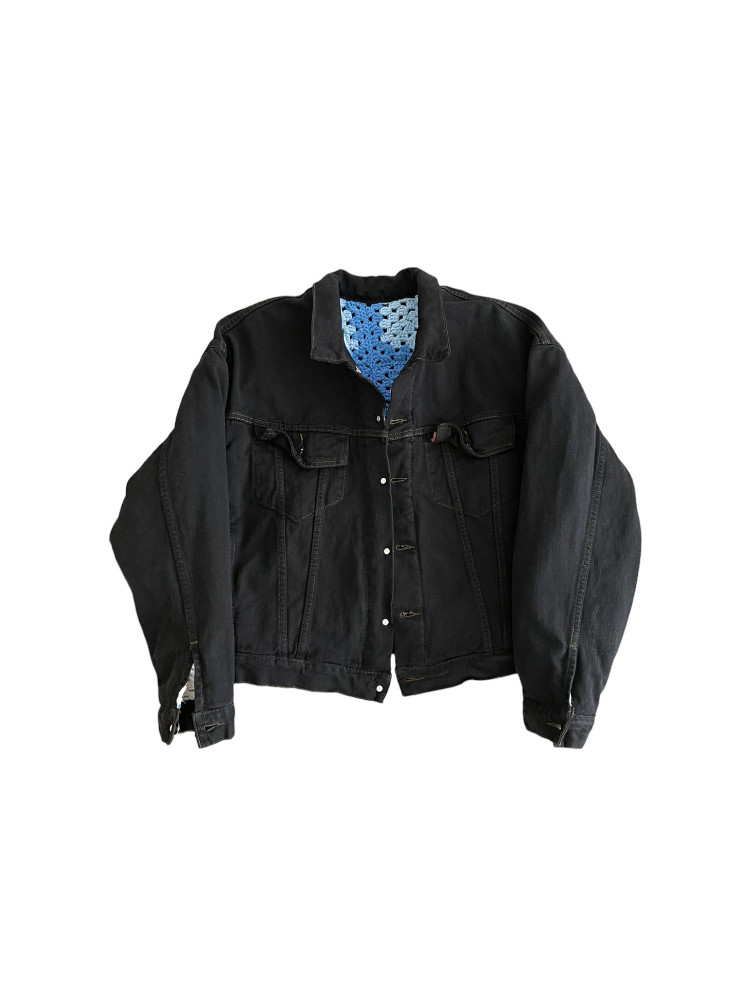 Reversible crochet trucker jacket Large