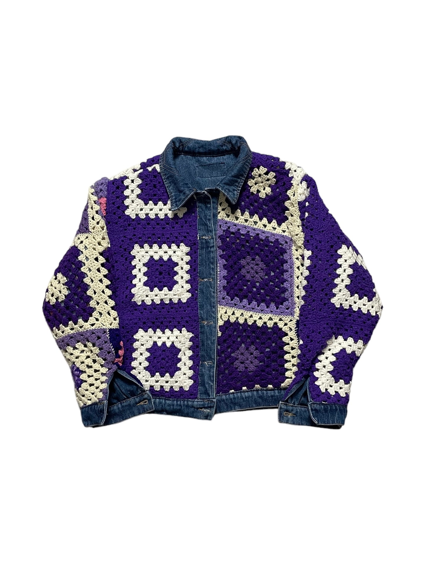 Reversible Crochet Trucker Jacket Large
