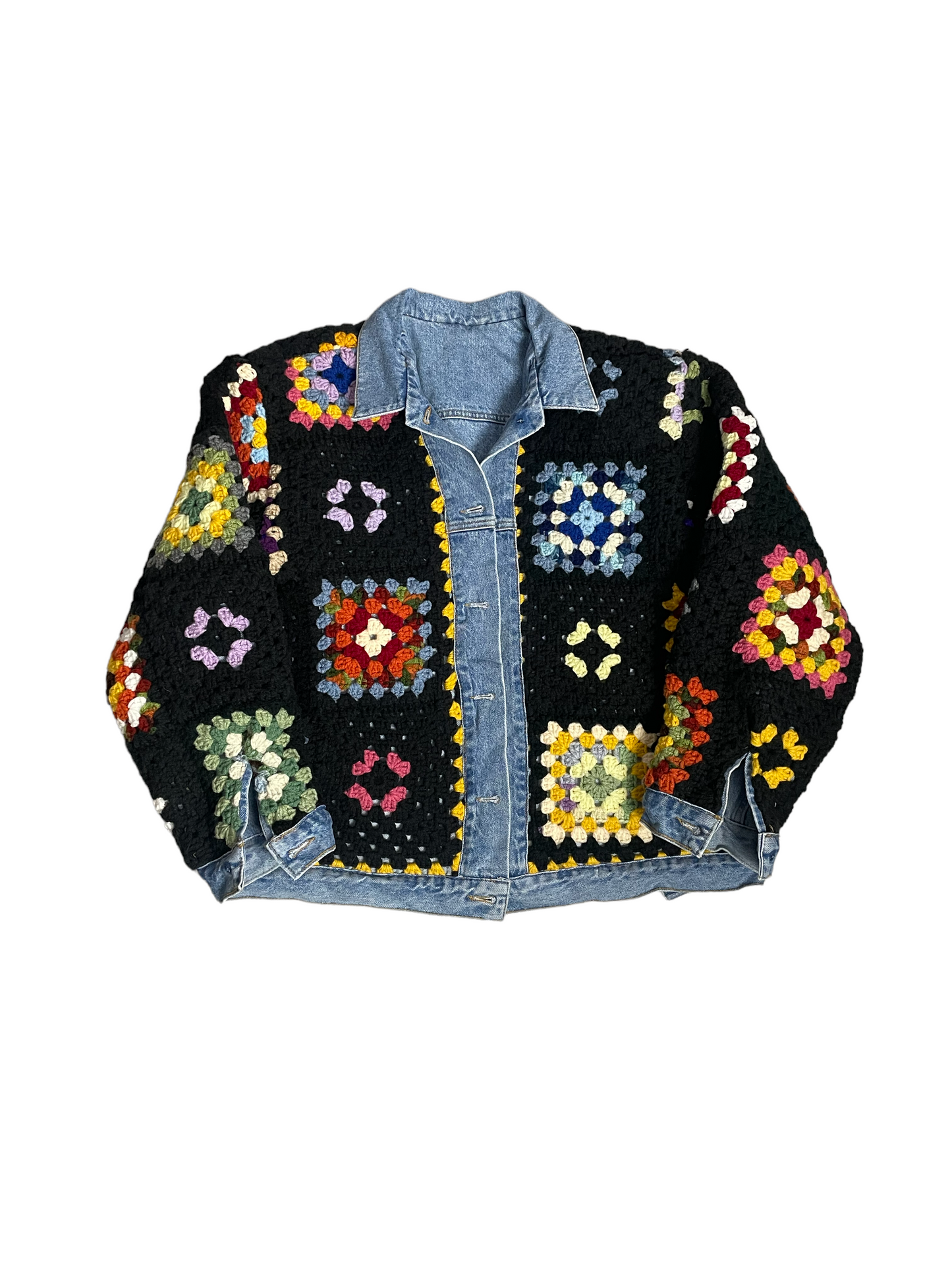 Reversible crochet trucker jacket XL