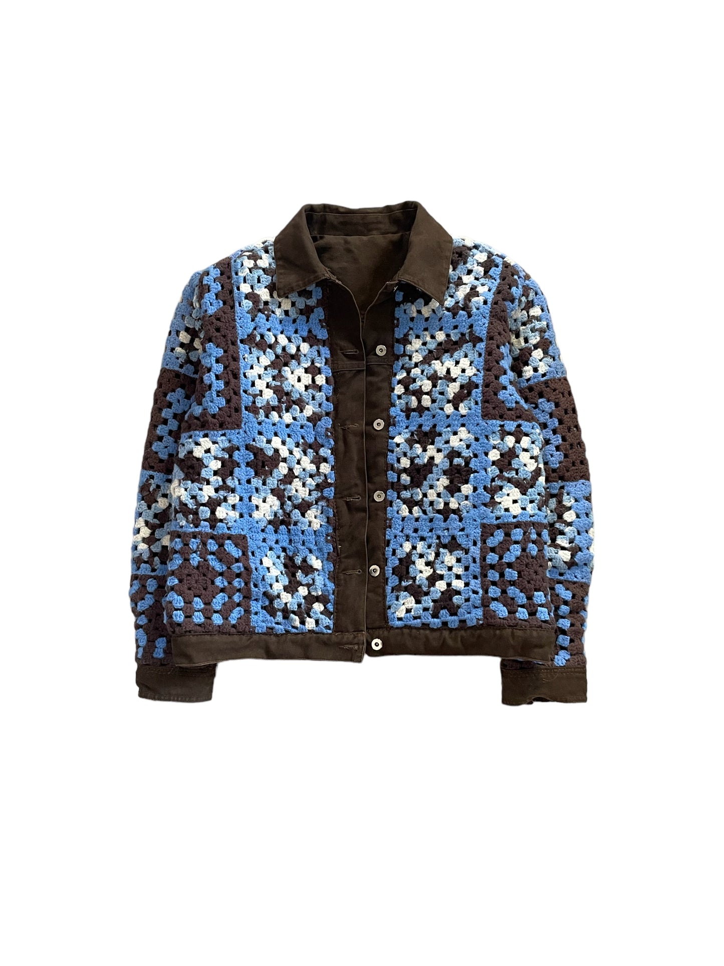 Reversible crochet trucker jacket XL