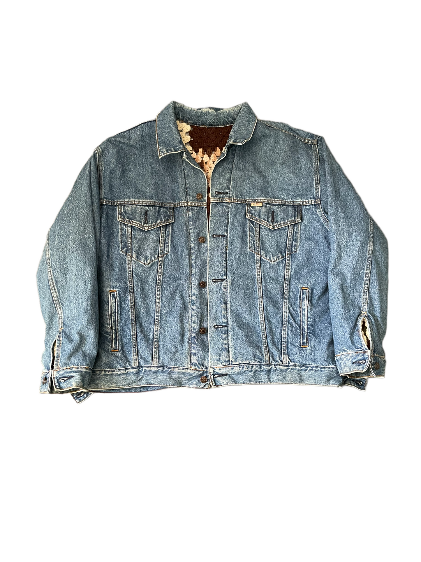 Reversible crochet trucker jacket XL