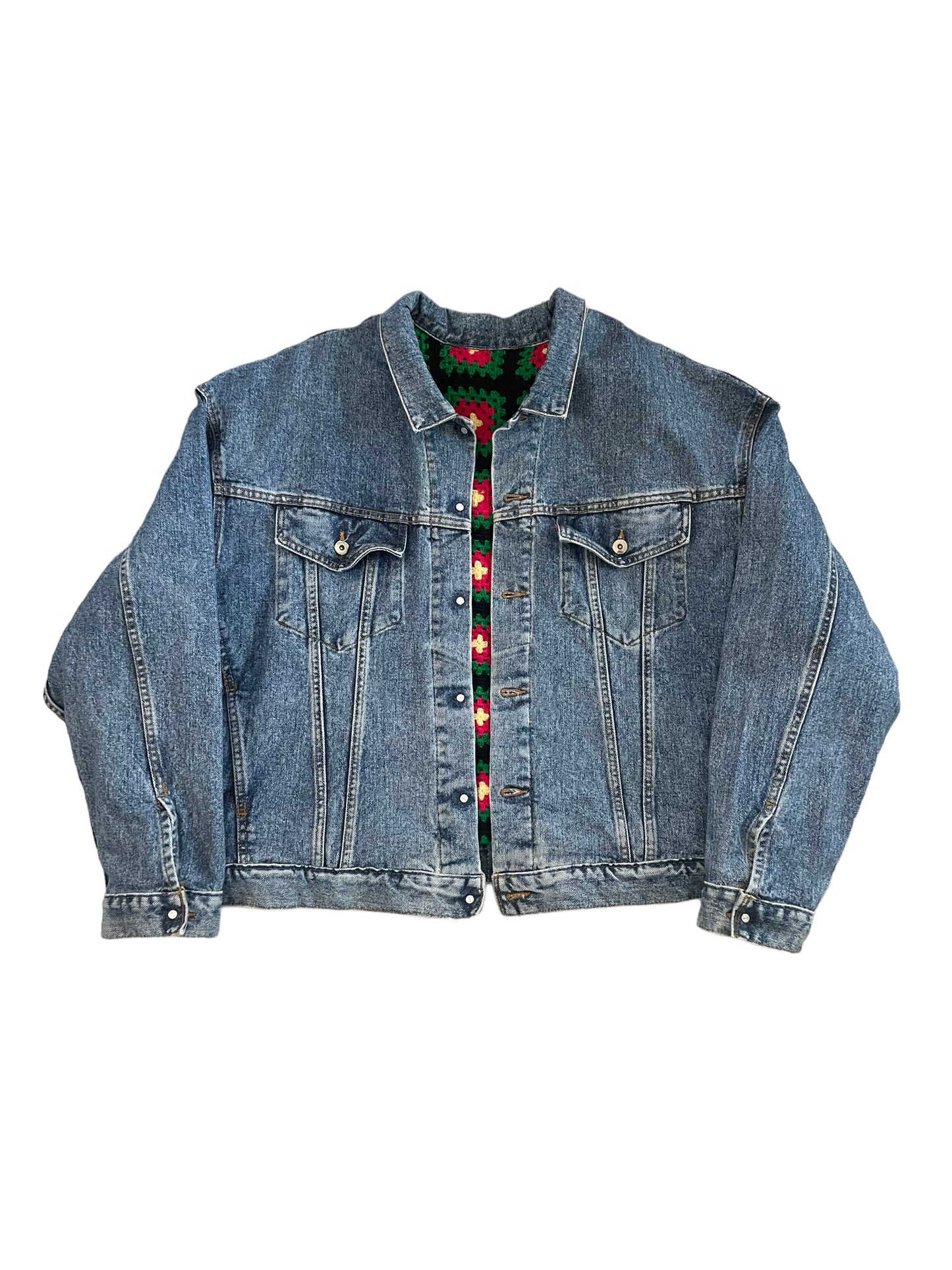 Reversible Crochet Trucker Jacket XL