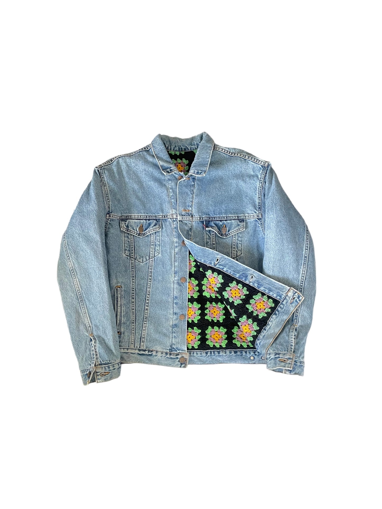 Reclaimed reversible crochet trucker jacket XL