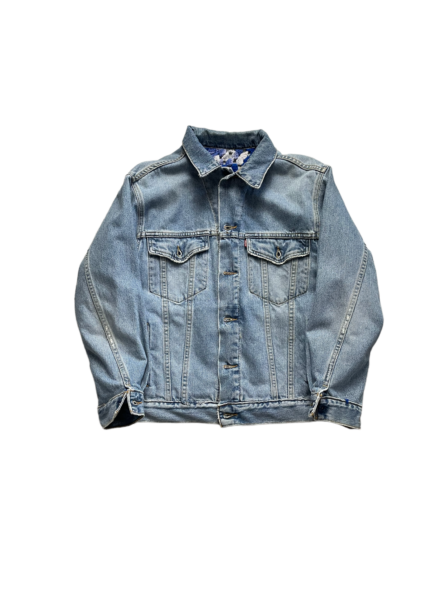 Reversible crochet trucker jacket Small