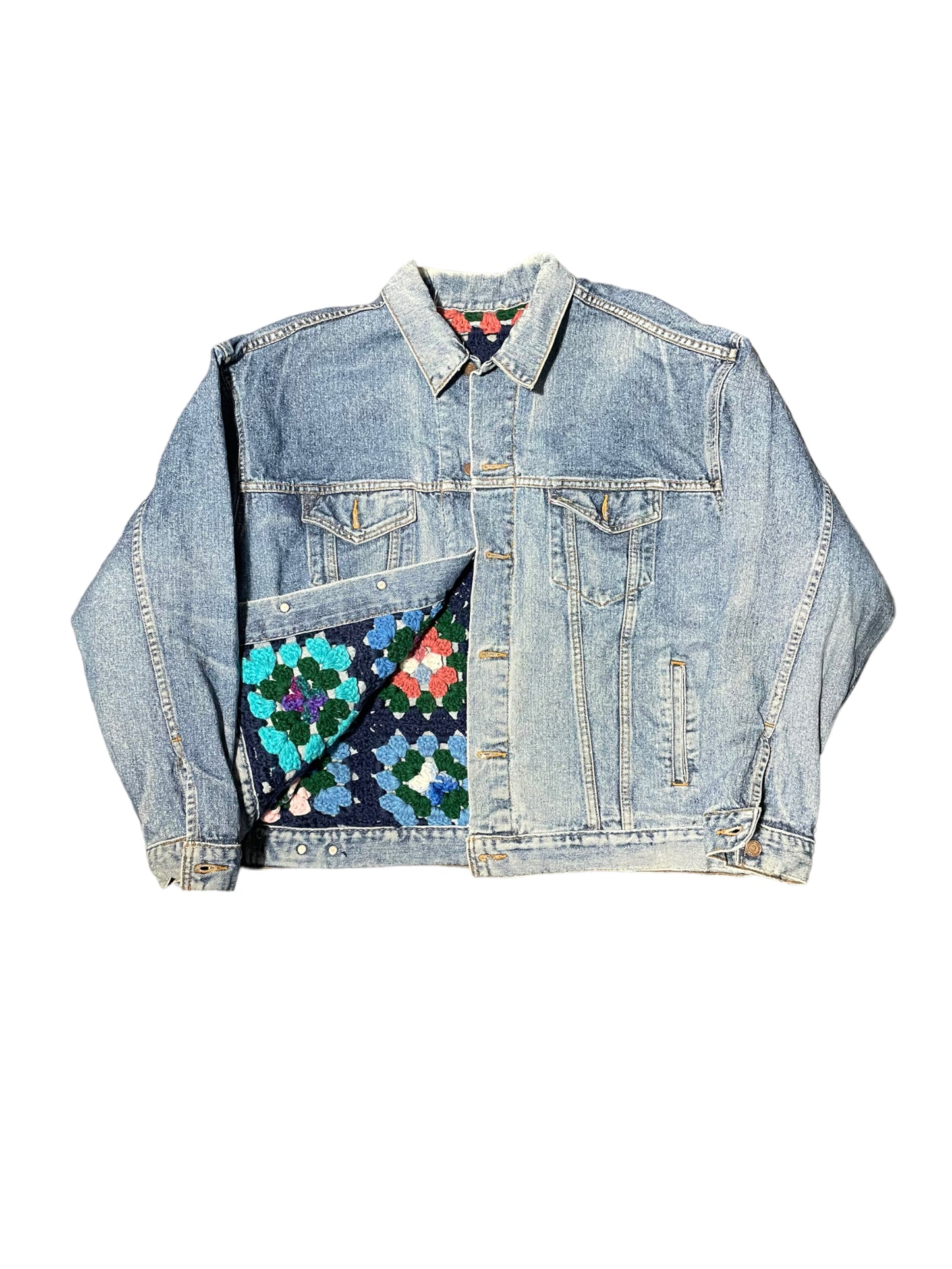 Reversible crochet trucker jacket Large
