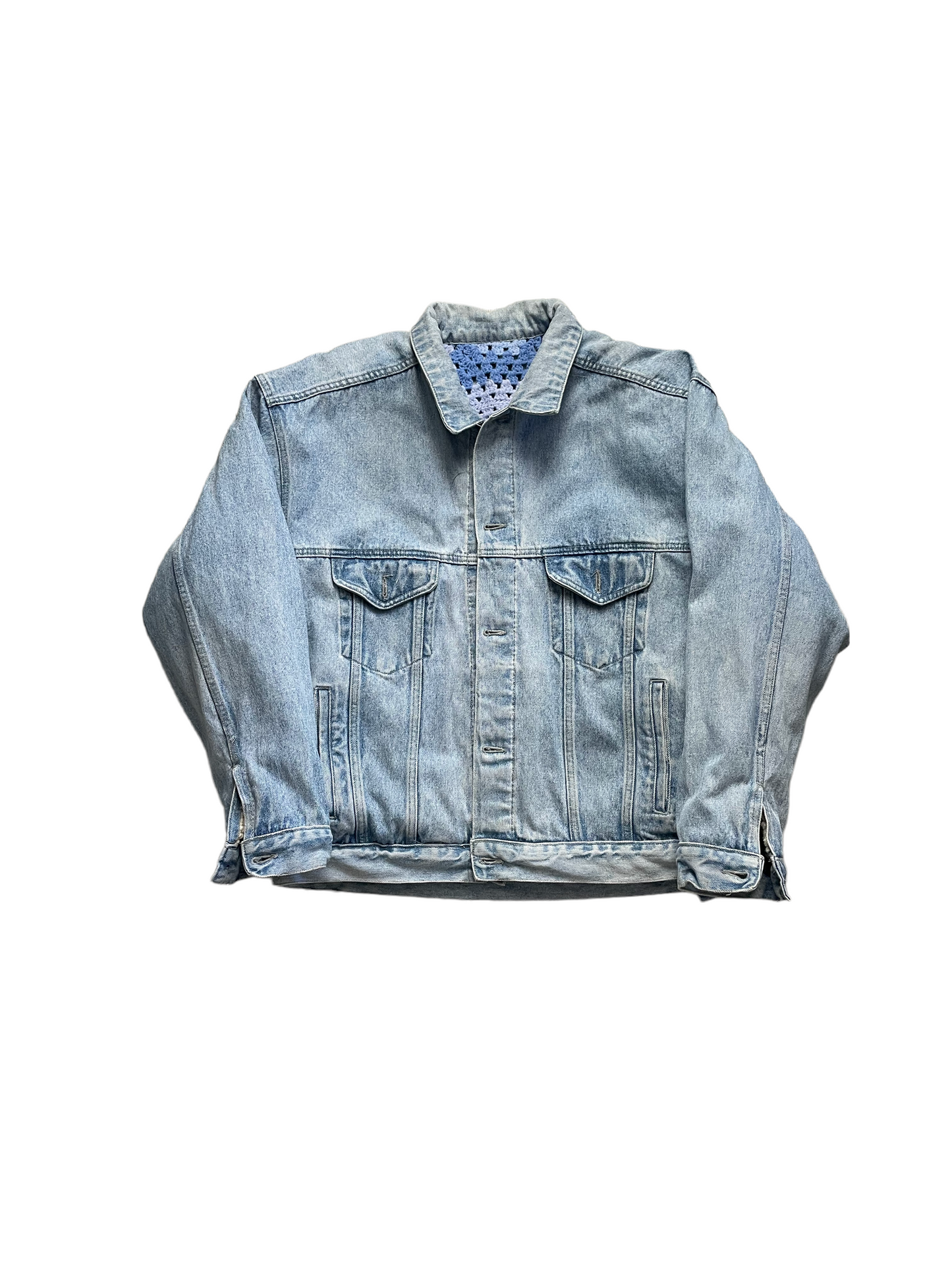 Reversible crochet trucker jacket Large