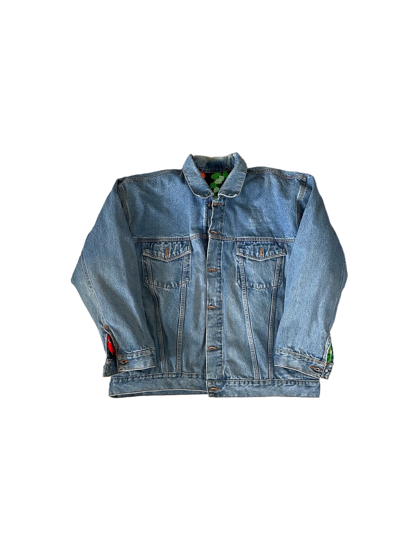 Reversible crochet trucker jacket XL