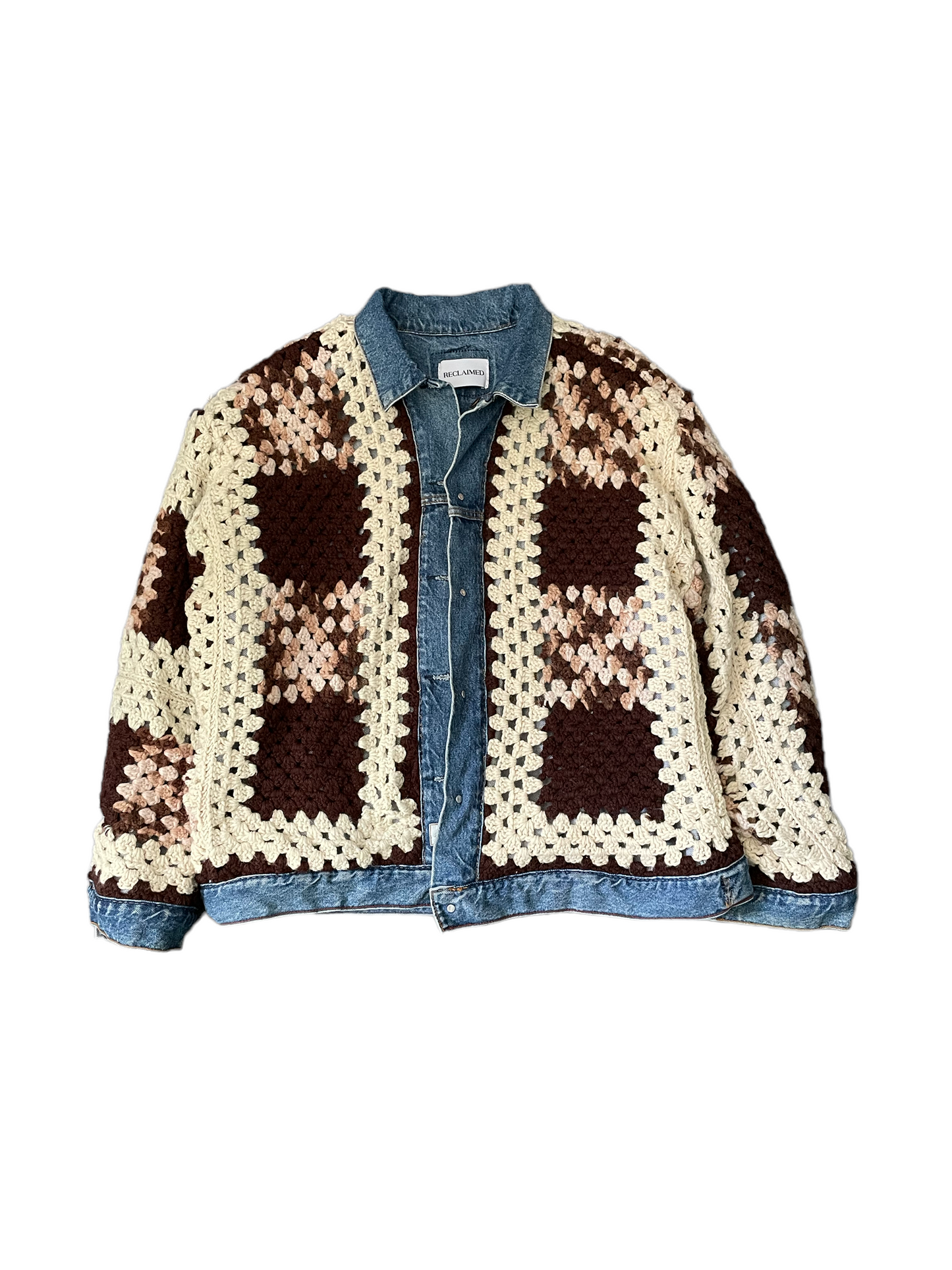 Reversible crochet trucker jacket XL