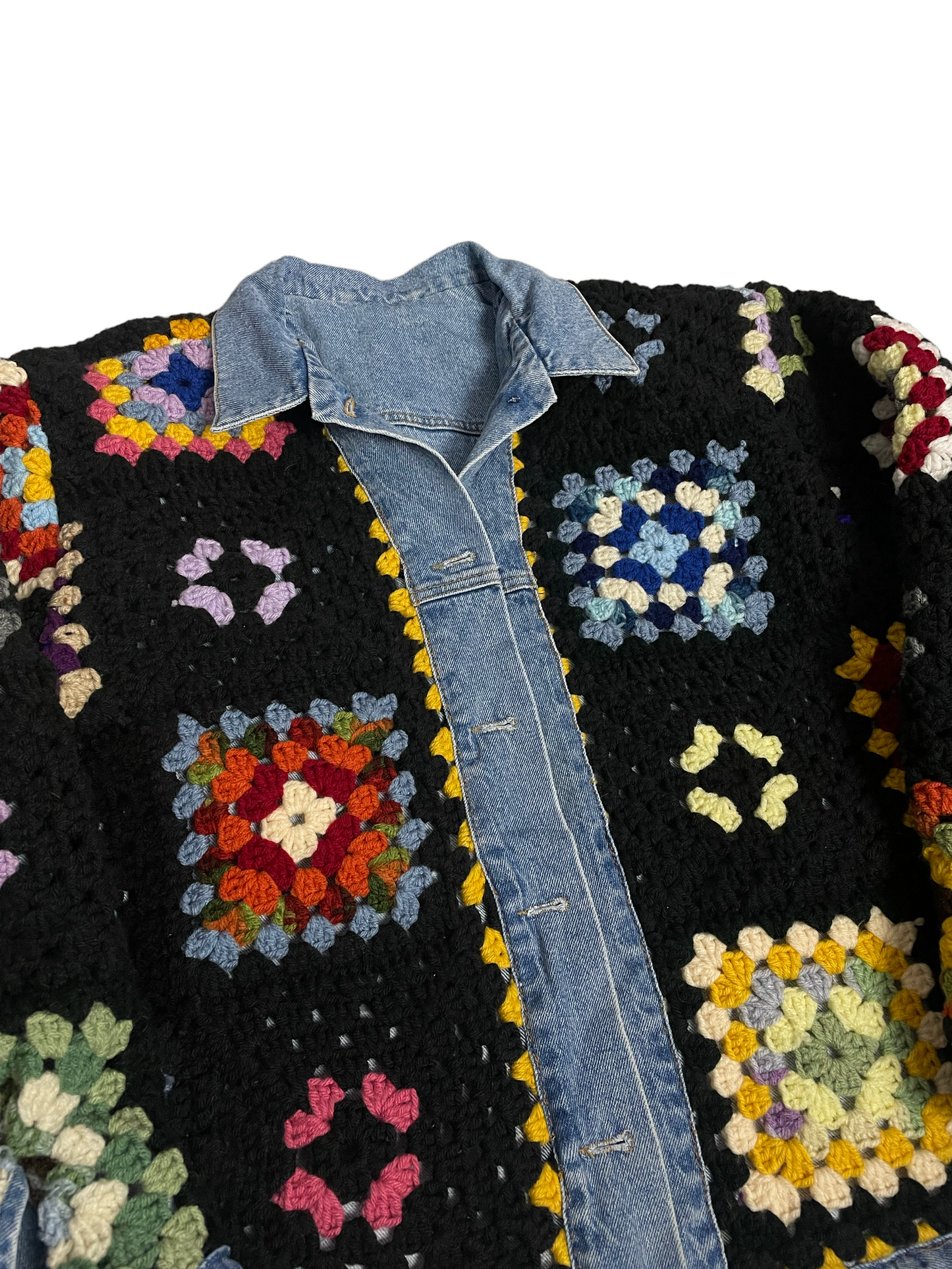 Reversible crochet trucker jacket XL