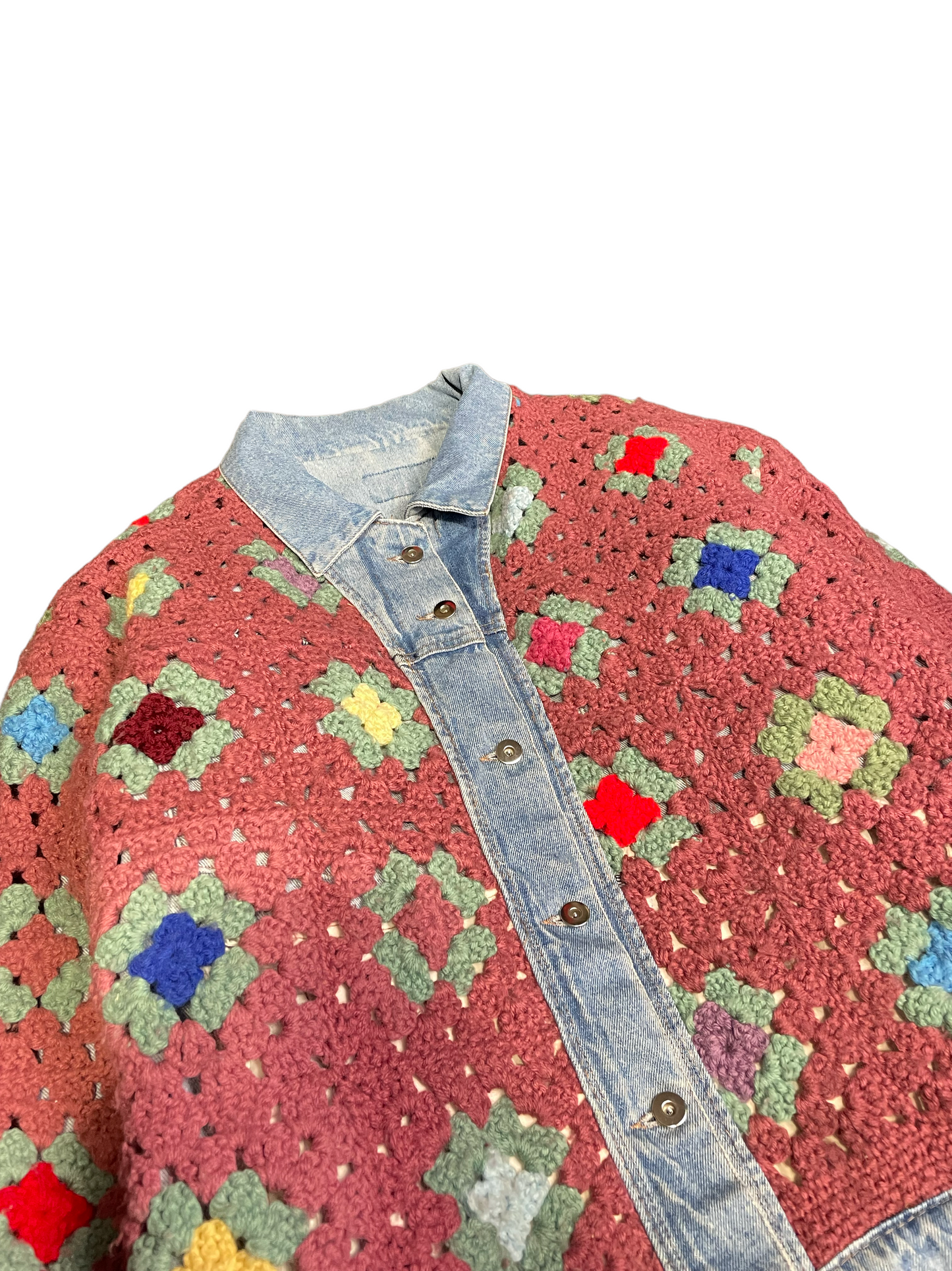 Reversible crochet trucker jacket XL