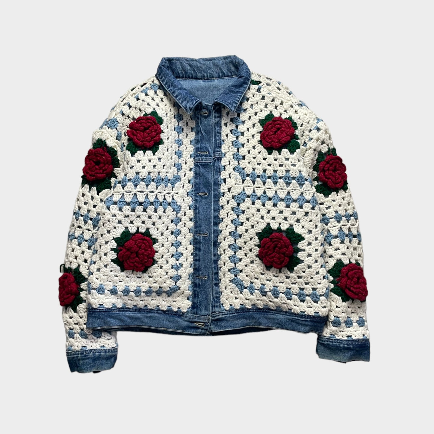 Reversible crochet trucker jacket XL