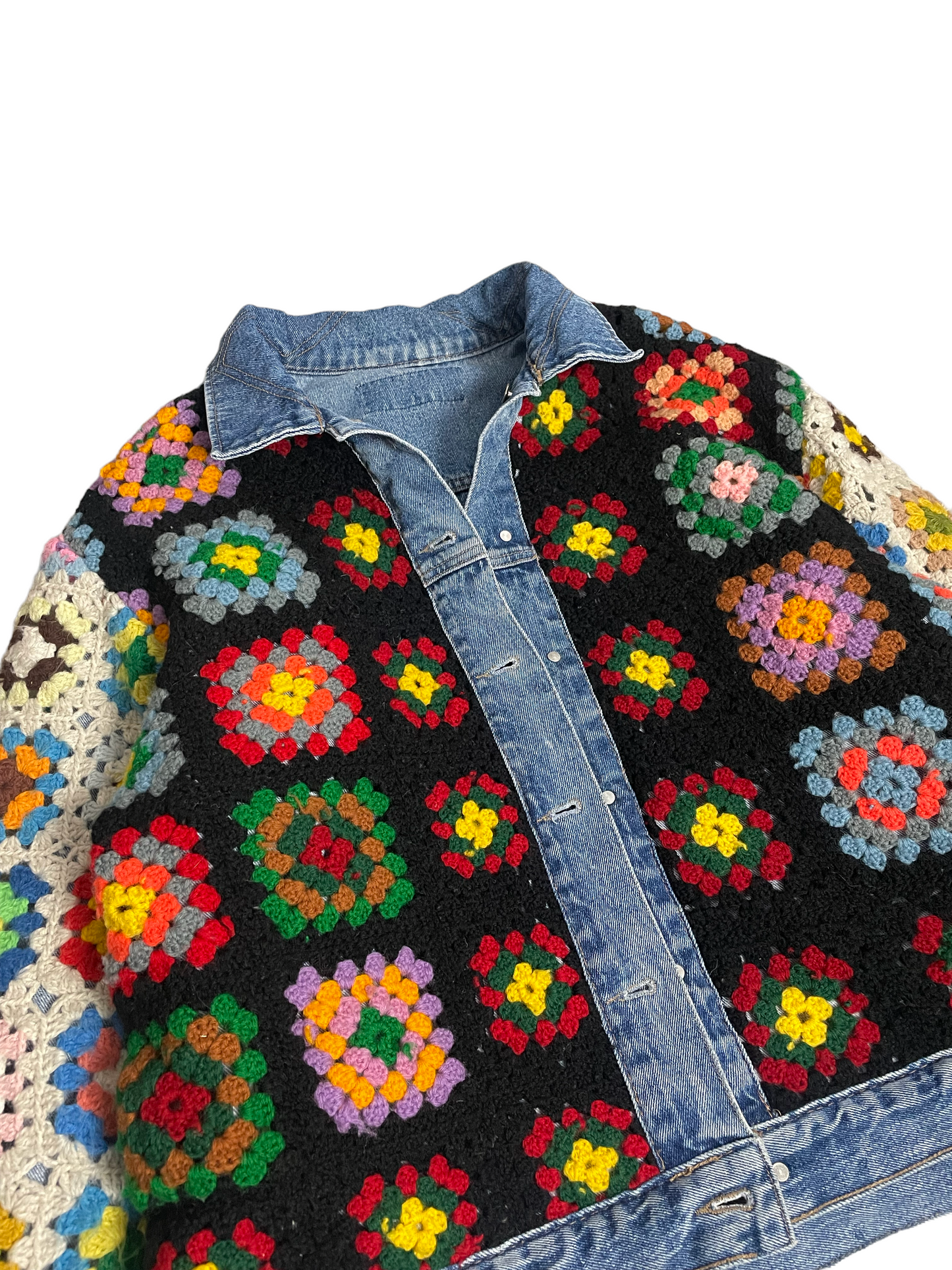 Reversible crochet trucker jacket Large