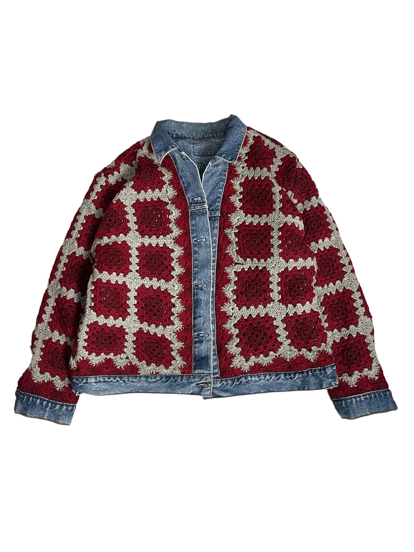 Reversible crochet trucker jacket XL