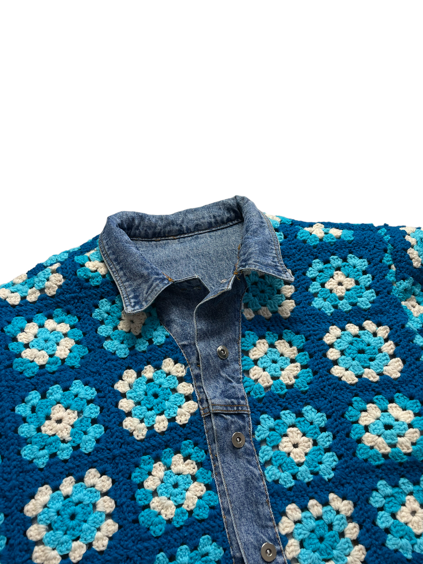 Reversible crochet trucker jacket XL