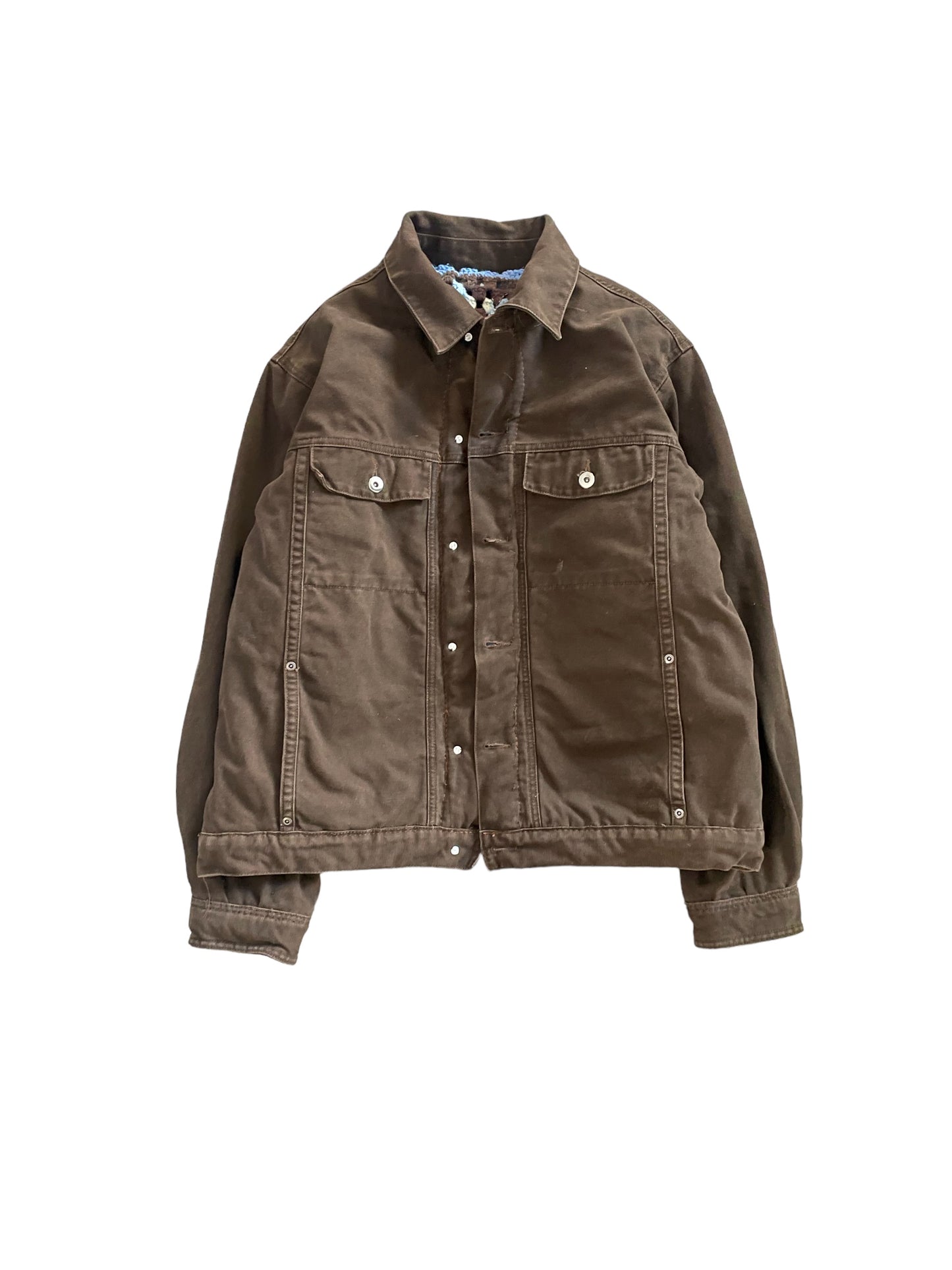 Reversible crochet trucker jacket XL