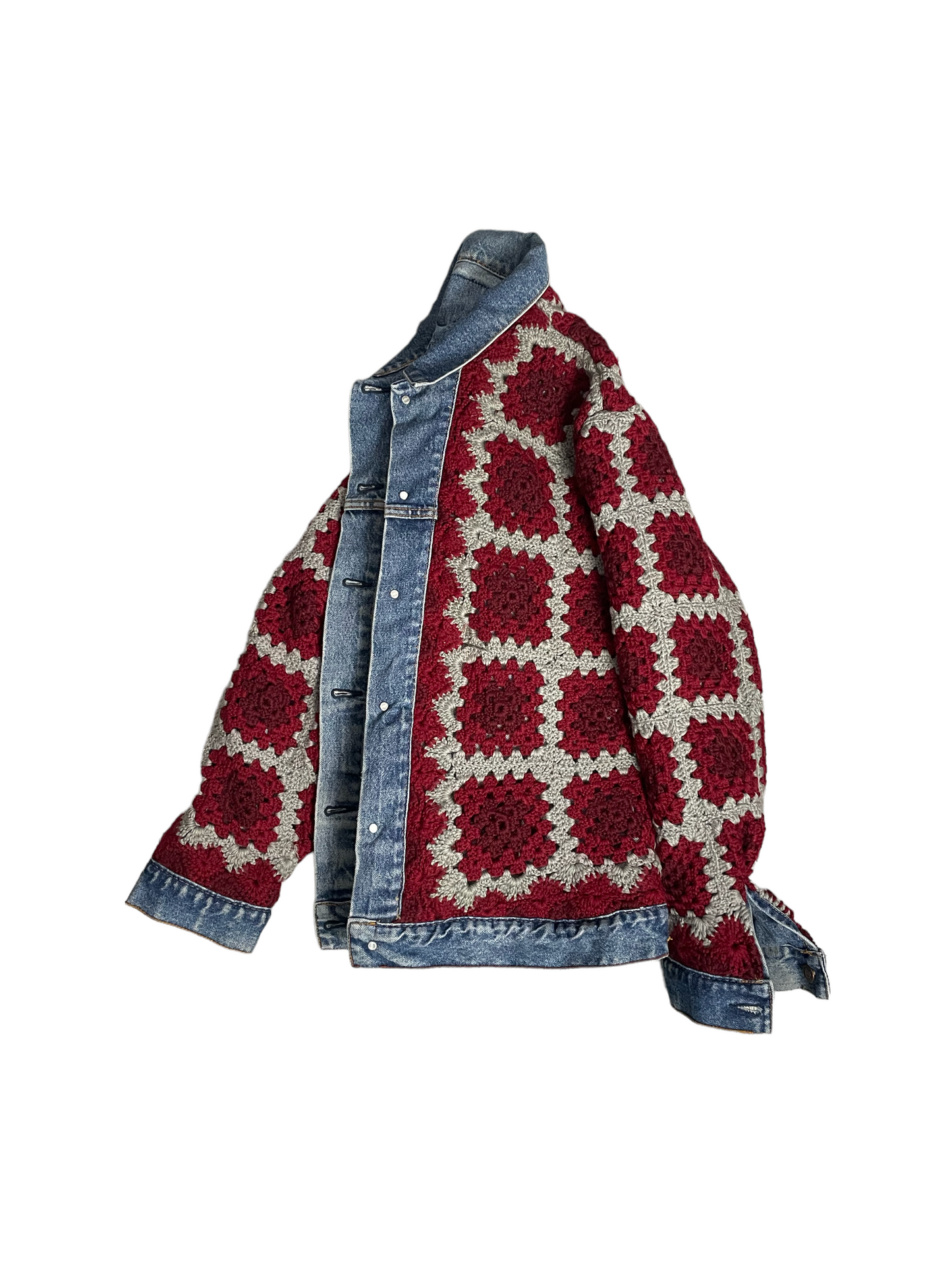 Reversible crochet trucker jacket XL