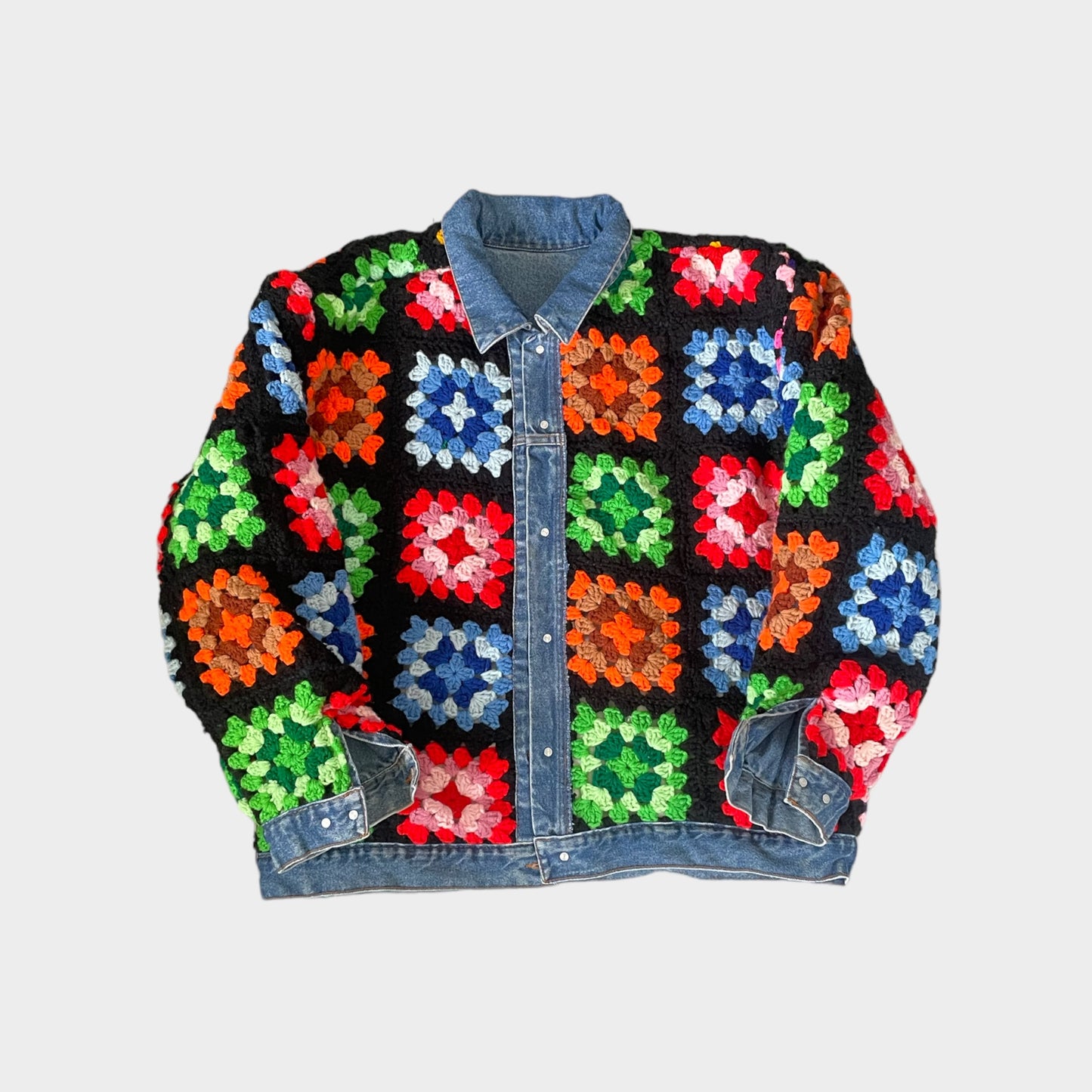 Reversible crochet trucker jacket XL