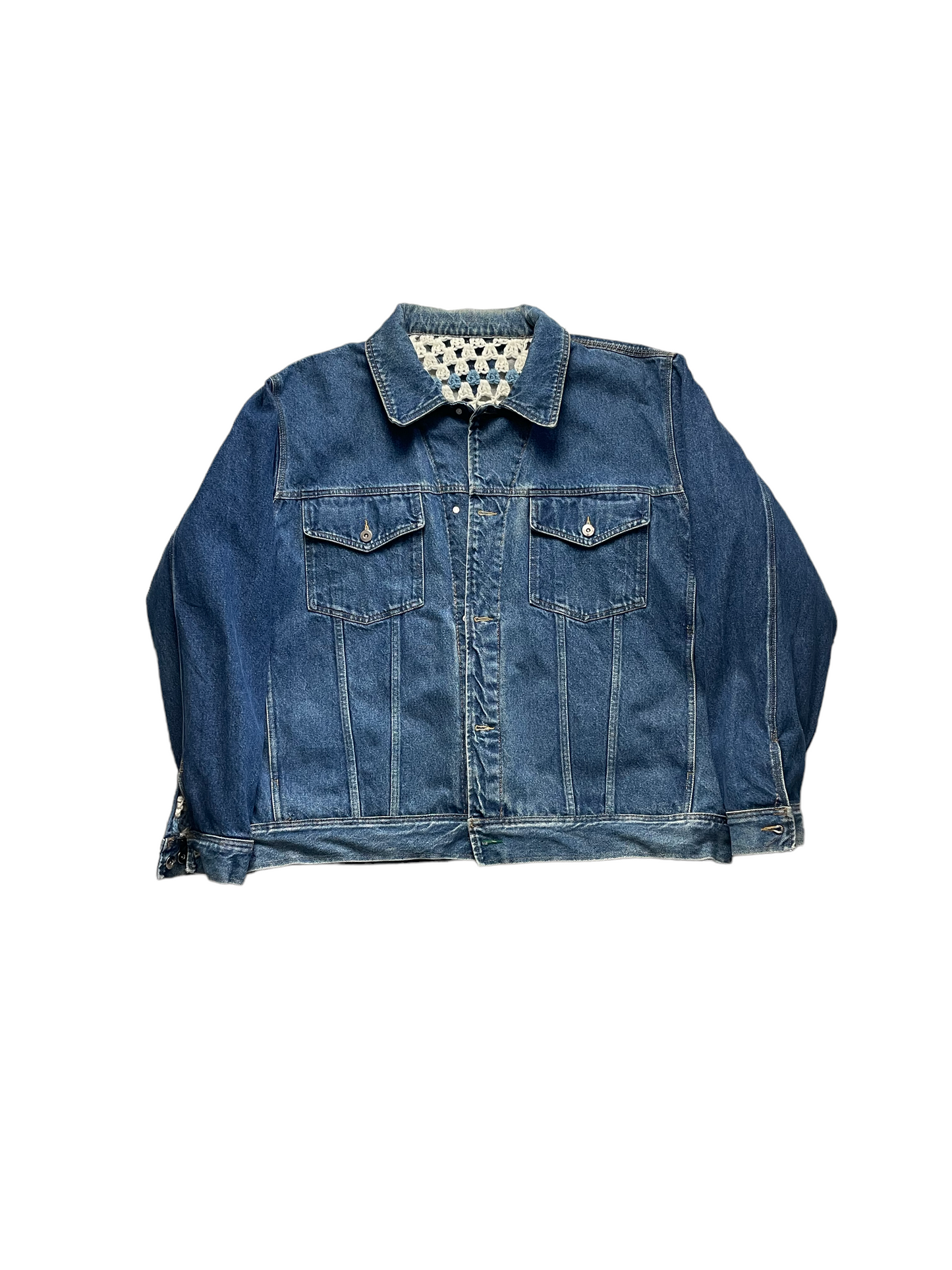 Reversible crochet trucker jacket XXL