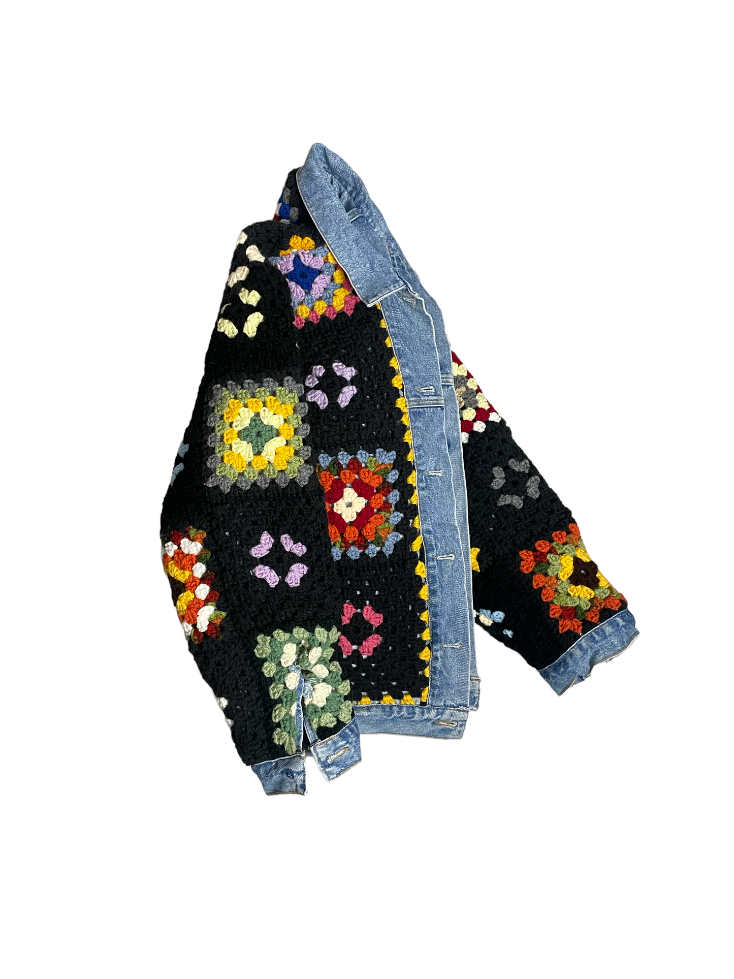 Reversible crochet trucker jacket XL