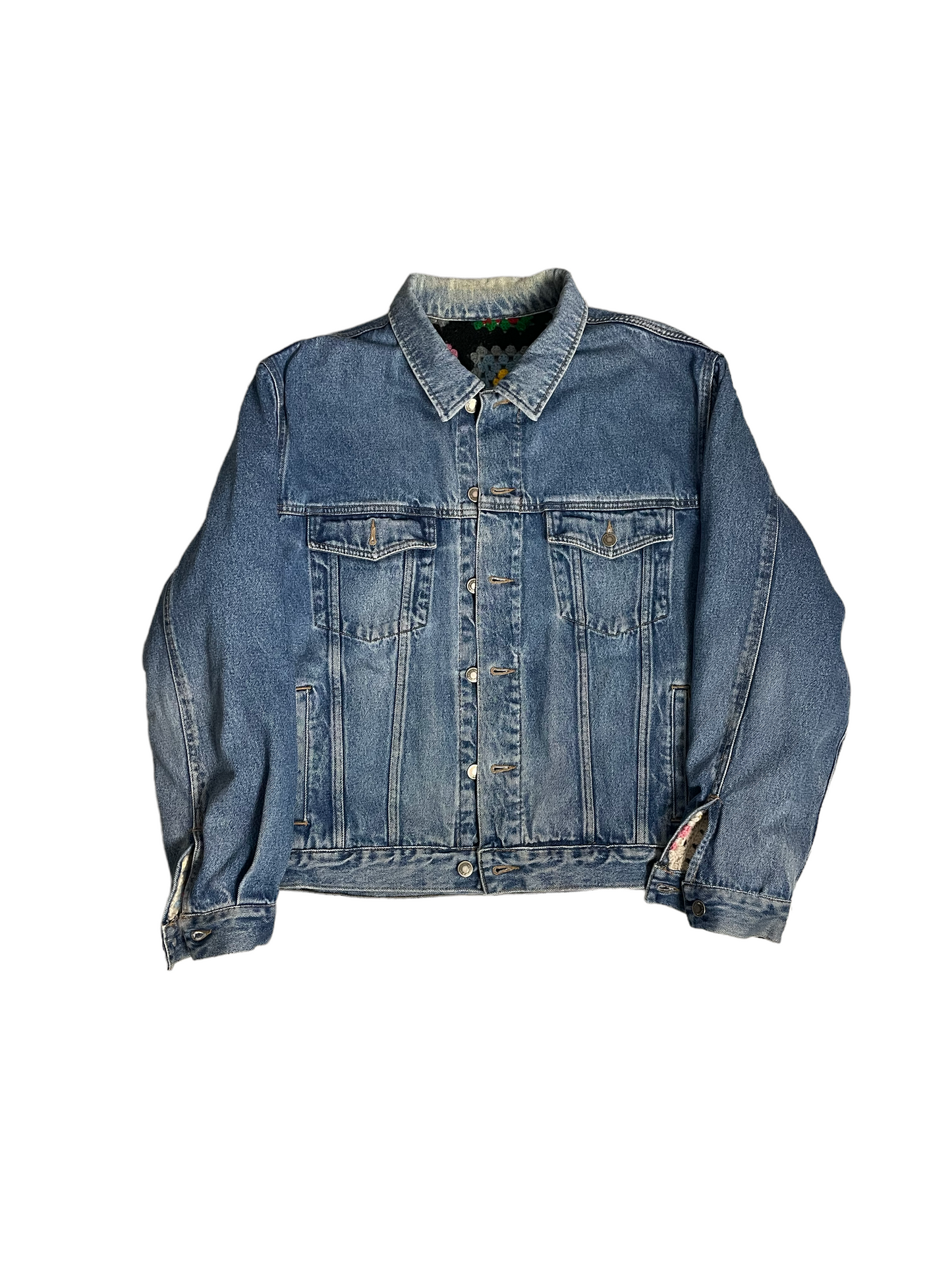 Reversible crochet trucker jacket Large
