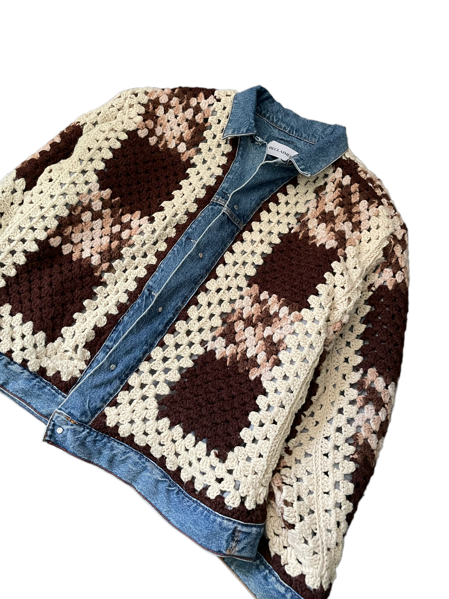 Reversible crochet trucker jacket XL