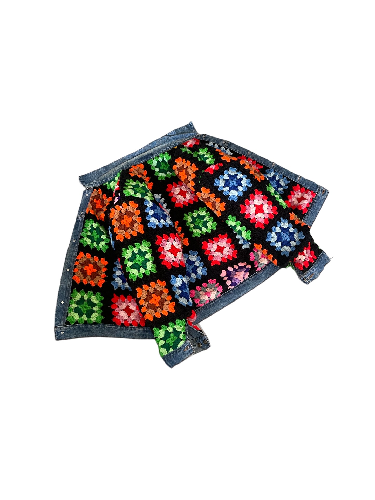 Reversible crochet trucker jacket XL