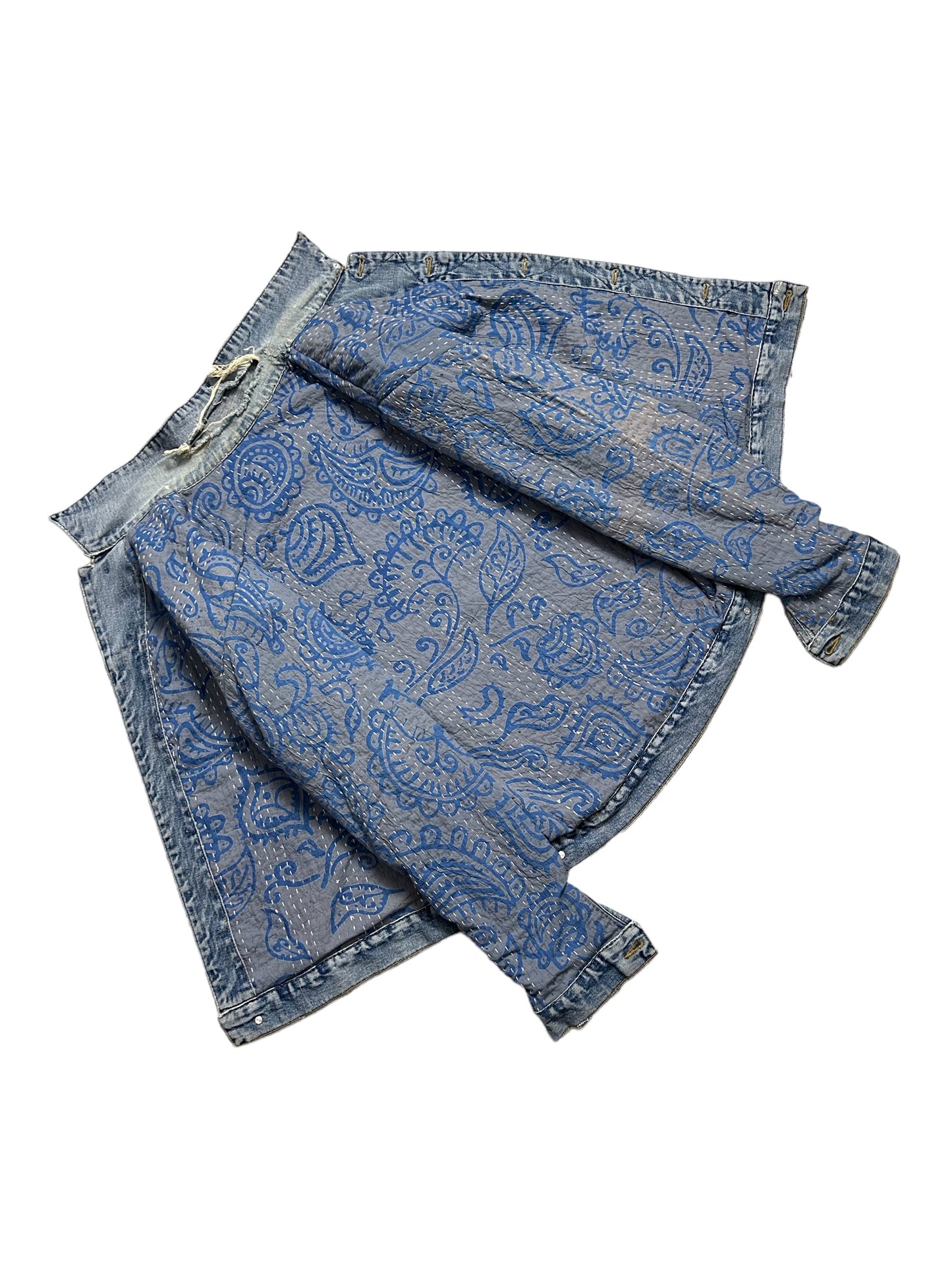 Reversible Kantha Quilt Trucker Jacket Large