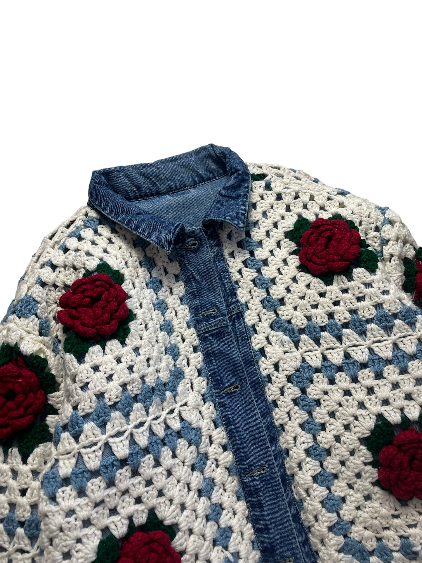 Reversible crochet trucker jacket XL