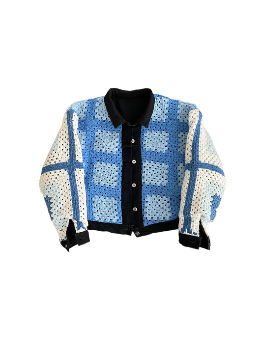 Reversible crochet trucker jacket Large
