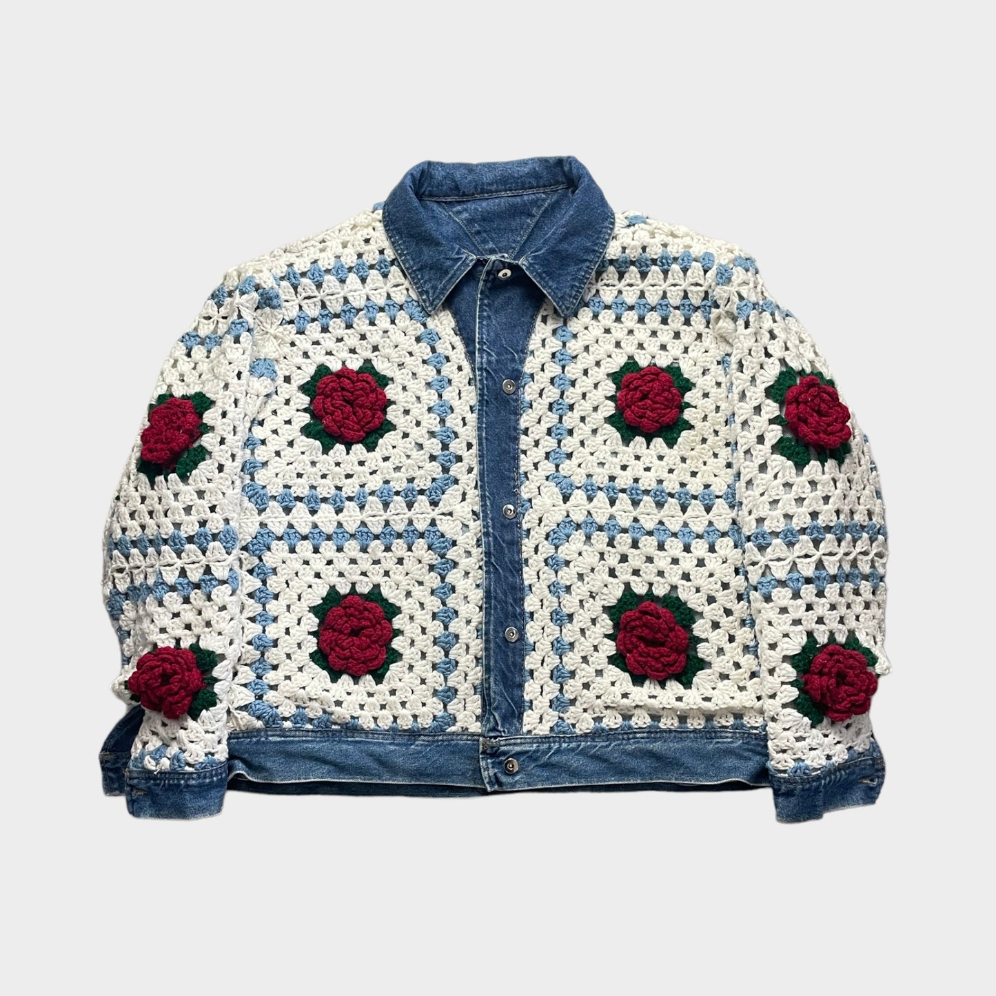Reversible crochet trucker jacket XXL