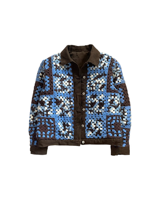 Reversible crochet trucker jacket XL