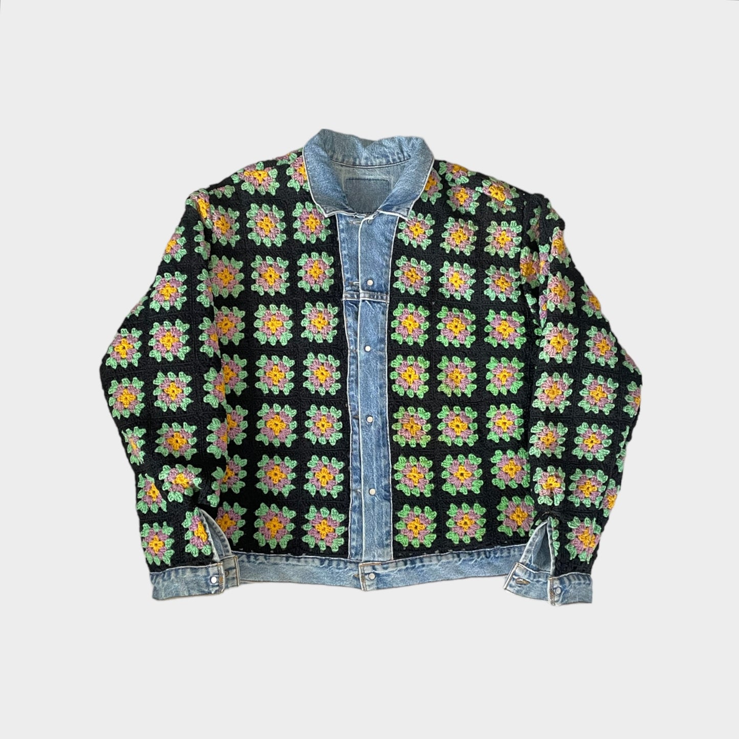 Reclaimed reversible crochet trucker jacket XL