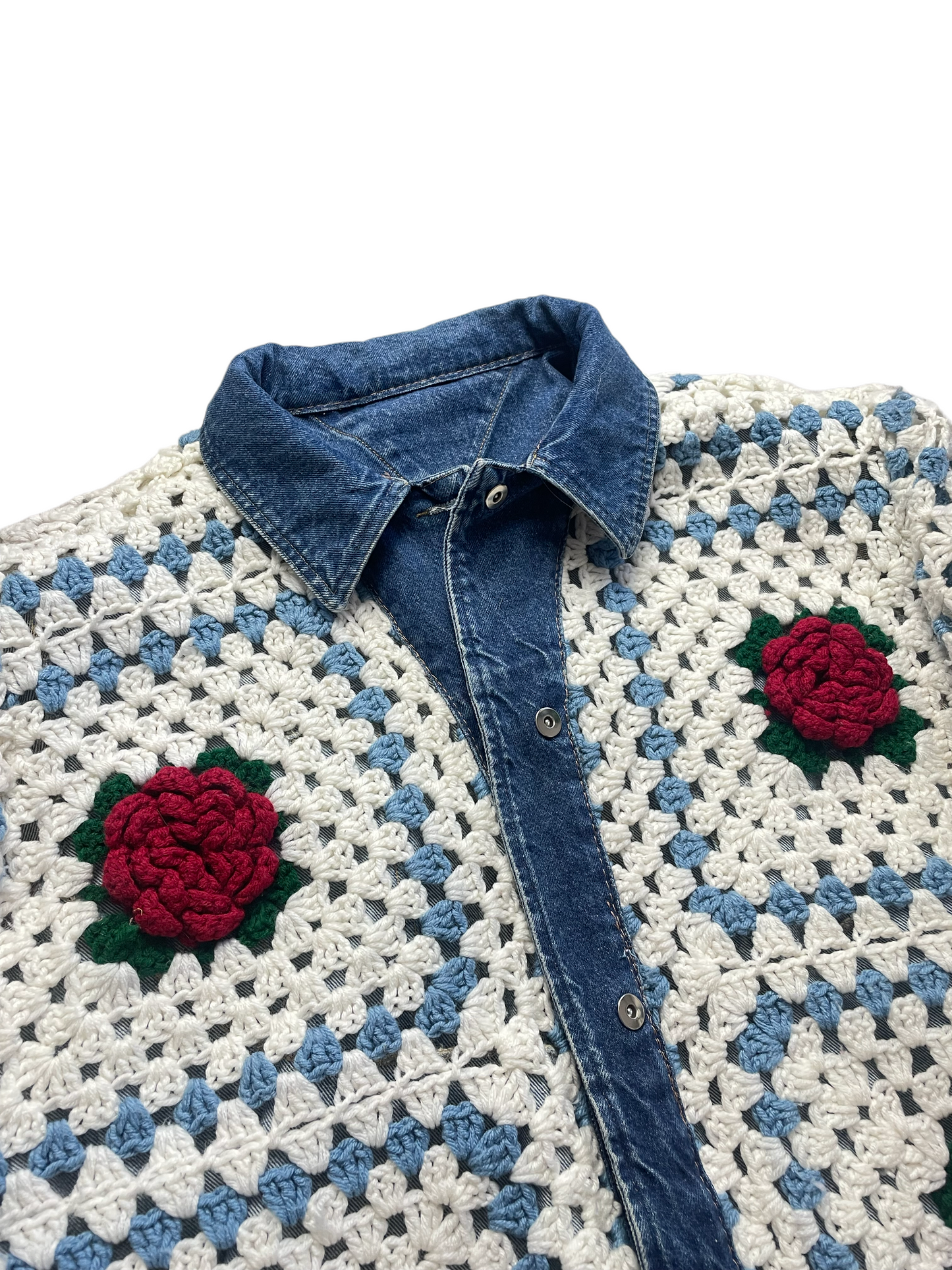 Reversible crochet trucker jacket XXL