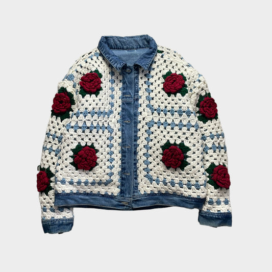 Reversible crochet trucker jacket XL