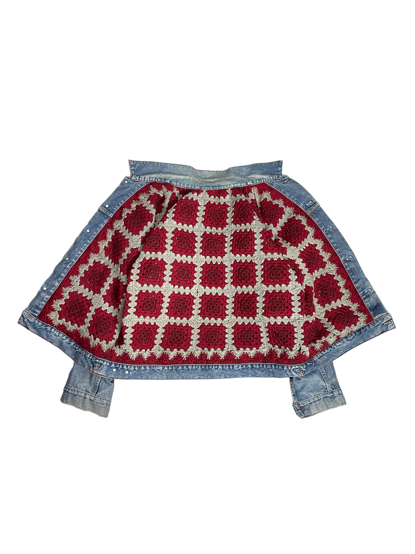 Reversible crochet trucker jacket XL