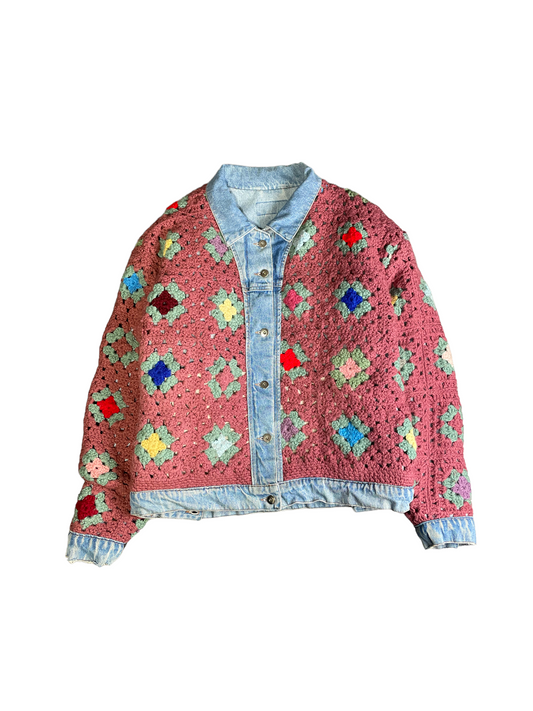 Reversible crochet trucker jacket XL
