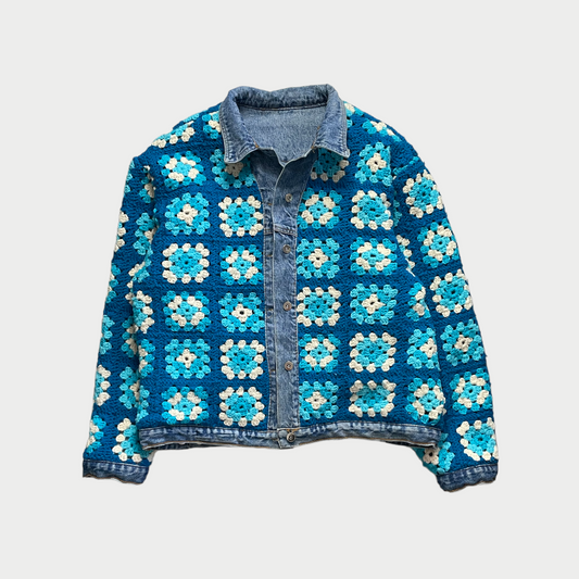 Reversible crochet trucker jacket XL